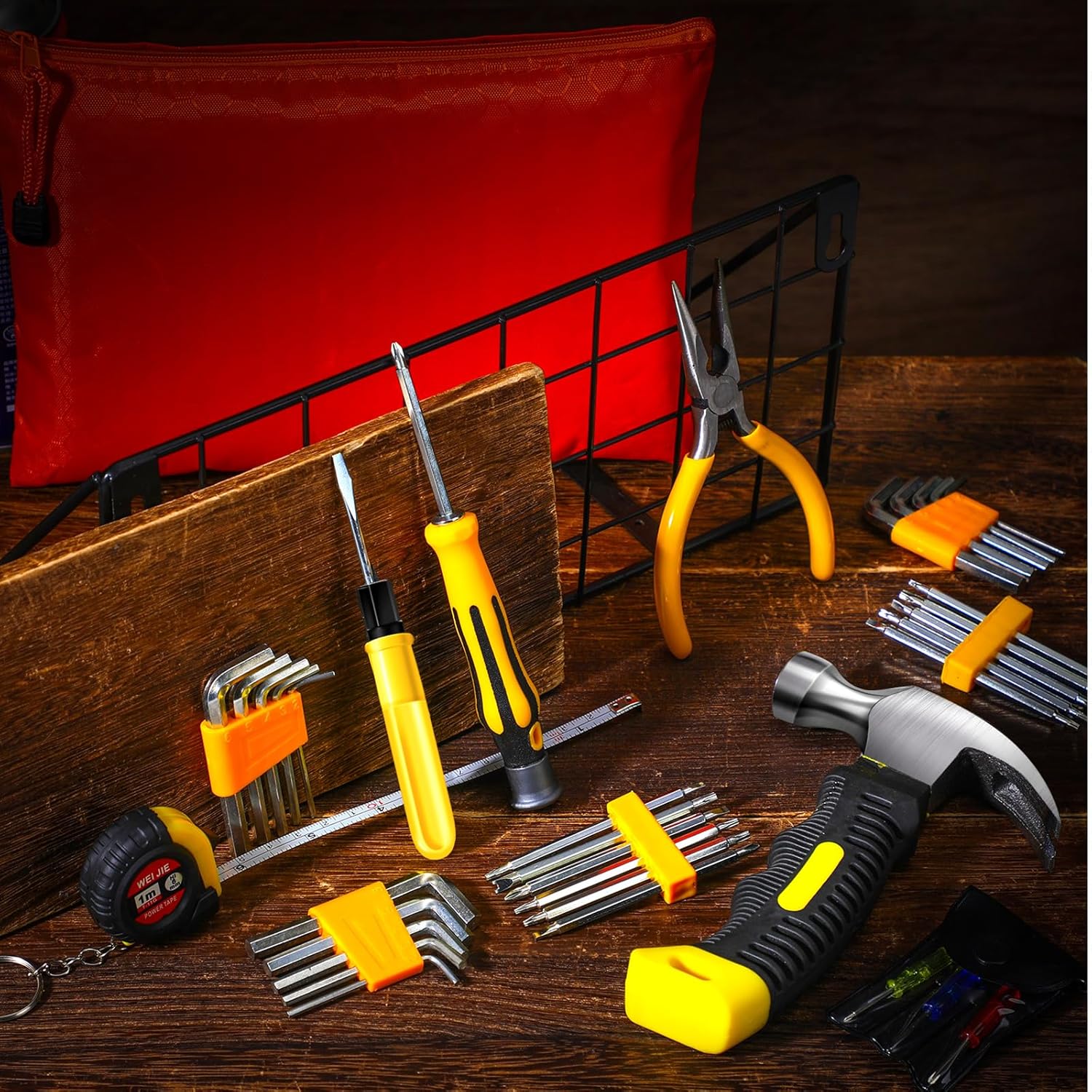 Lothee 114 Pcs Christmas Men Gifts Bulk Mini Tool Kit with Tool Bags Mini Tape Screwdriver Keychain Double Screw Drive Bits for Men Christmas Gifts Birthday Adult (Colorful)