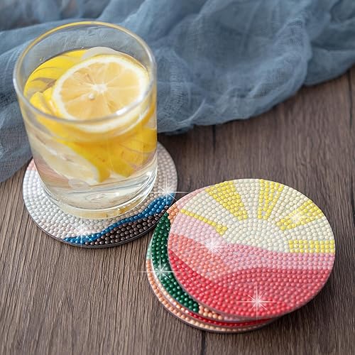 Miniatura 7 de Temlum Juego de 6 posavasos de pintura de diamante, posavasos de arte abstracto de diamantes para principiantes, adultos, niños, kit de pintura de