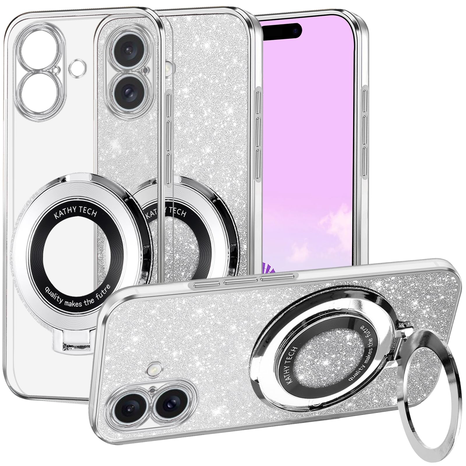 Coque MagSafe pour iPhone 16 Plus transparente argentée avec support ring - 8