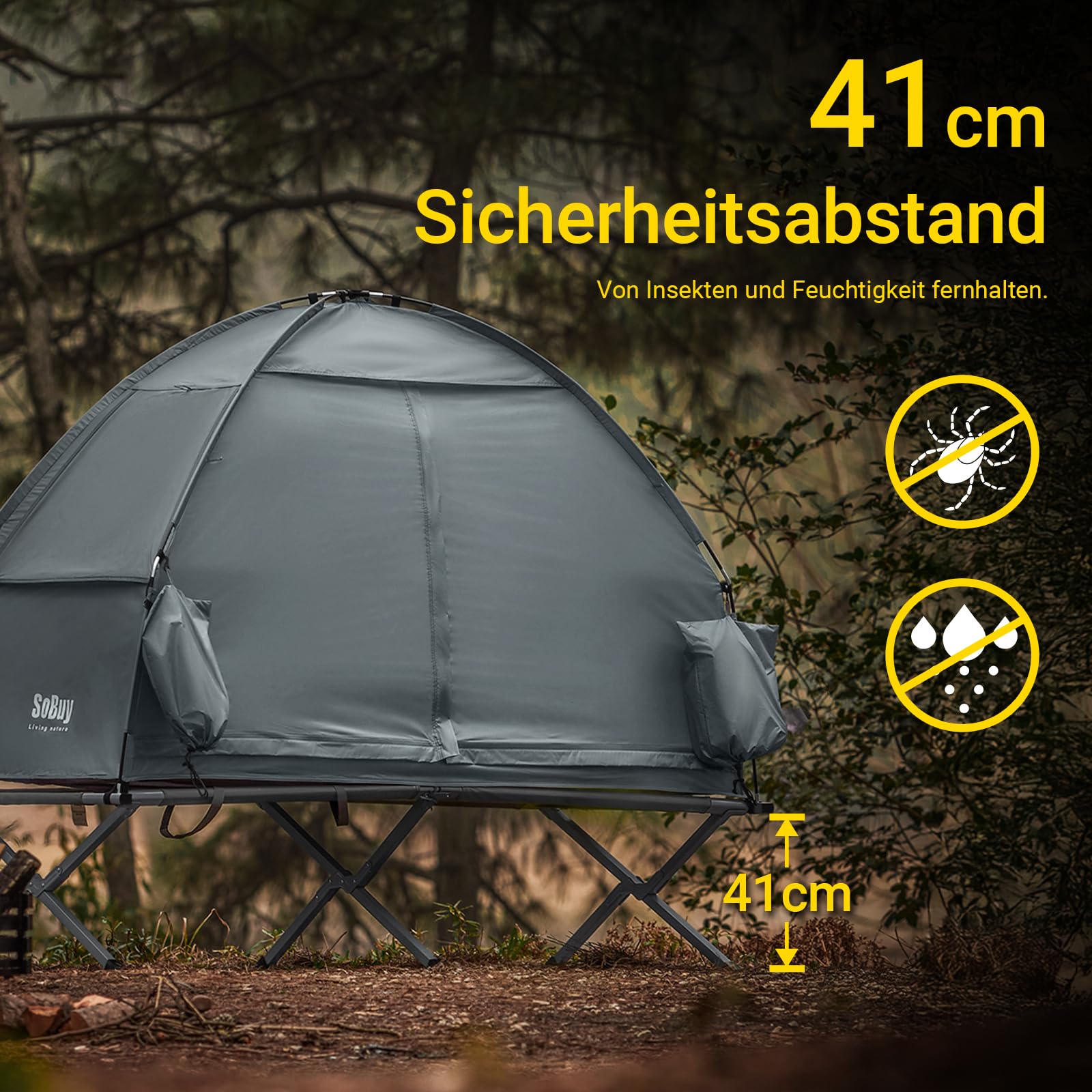 SoBuy Campingzelt Einzelzelt mit Lampenhaken und Schuhaufbewahrungstaschen 2in1-Zelt 1 Person praktische Hellgrau BHT ca. 193x160x86cm OGS32-II-HG