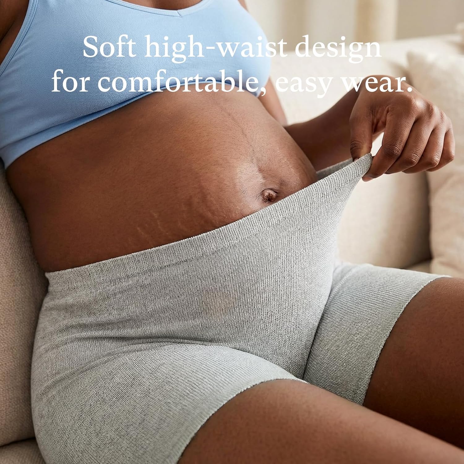 PurComfy 10 Pcs Postpartum Underwear for Women, High Waisted Disposable Boyshort Underwear for Mom Postpartum, Seamless Under Wear for Postpartum Essentials, Waist 28"- 42" Stretched, Grey - Image 3