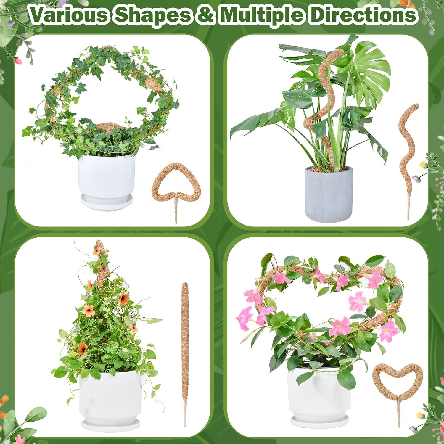 SPROUTMAVEN Bendable Moss Pole for Plants, 4 x 25 Inch Monstera Moss Pole kit for Climbing Plants Handmade Slim Plant Stakes for Indoor Plants