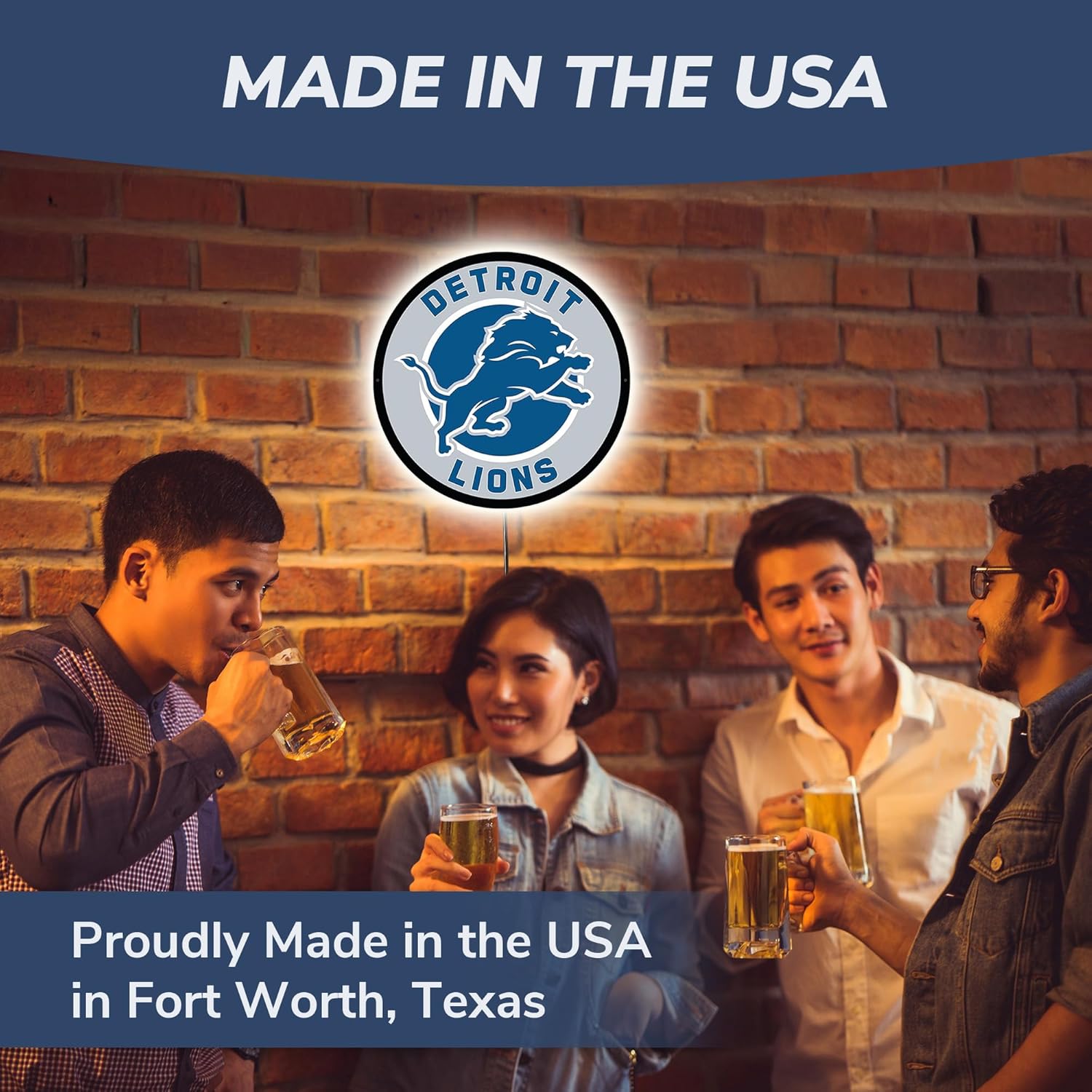 Team Sports America Evergreen NFL Detroit Lions | Ultra-Thin LED Light Wall Sign Decor | 23 Inch Round | Made in the USA