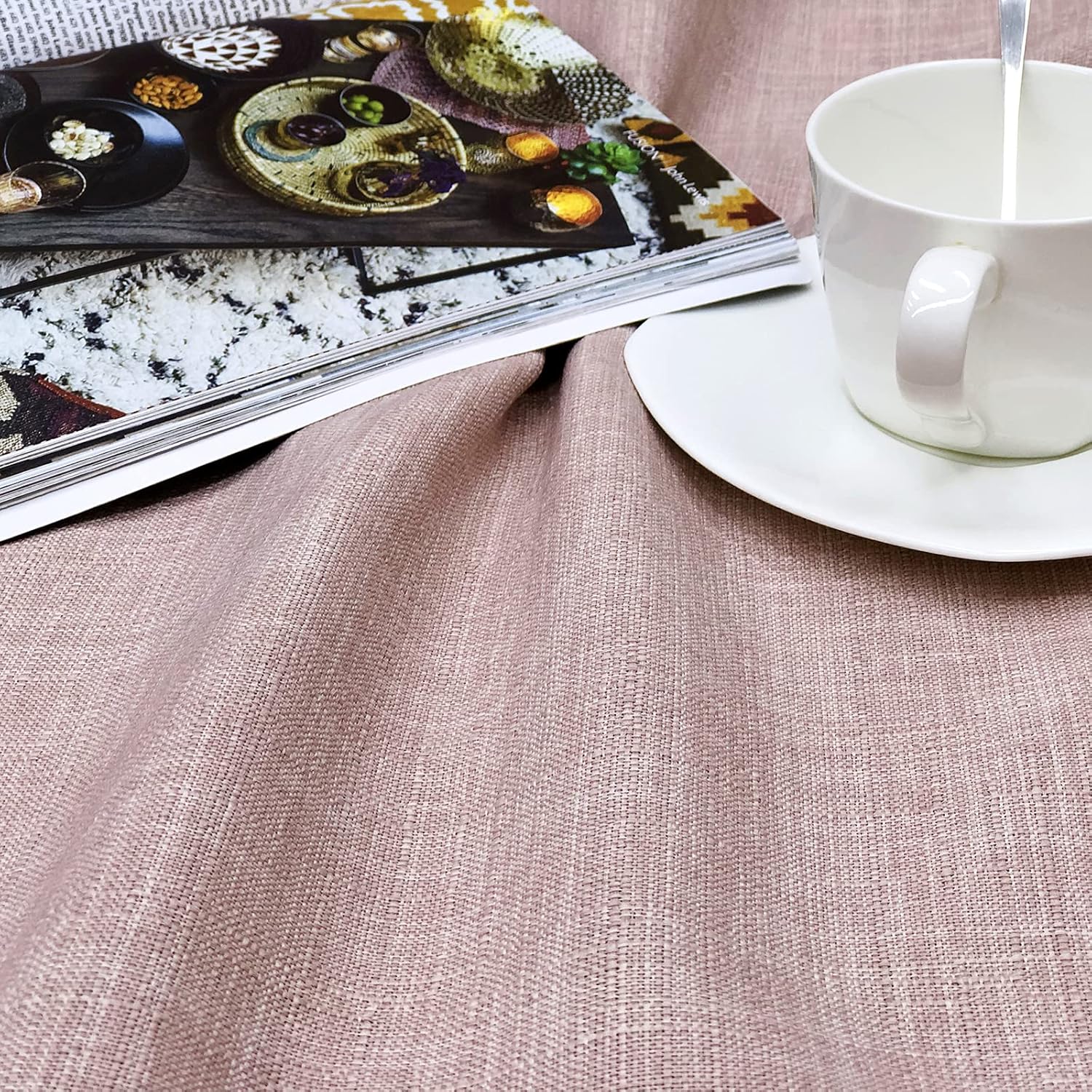 always4u 100% Blackout Linen Textured Curtains Burlap Casual Weave Thermal Insulated Drapes for Living Room Bedroom 2 Panels Pink 54 * 95 Inches