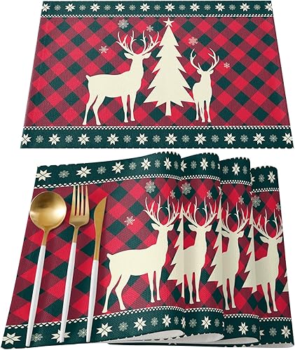 Vista 349 de Juego de 6 manteles individuales rojos para el día de San Valentín, diseño de corazón de San Valentín, resistentes al calor, lavables, manteles