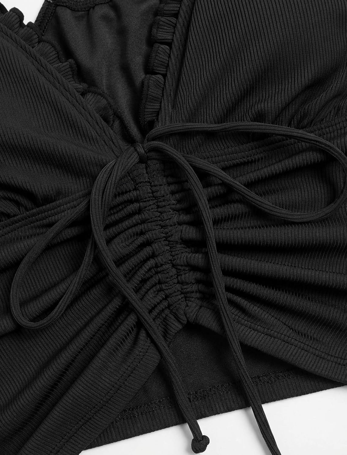 ZAFUL Womens Ruched Tankini Swimsuits Sexy Tummy Control 2 Piece Bathing Suits V Neck Drawstring Swimwear