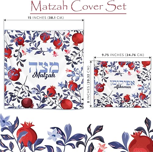 Miniatura 7 de Impresionante juego de seder de Pascua de granada  Plato de seder artístico en forma de granada y 6 platos de vidrio, cubierta de matzo de seda de 3