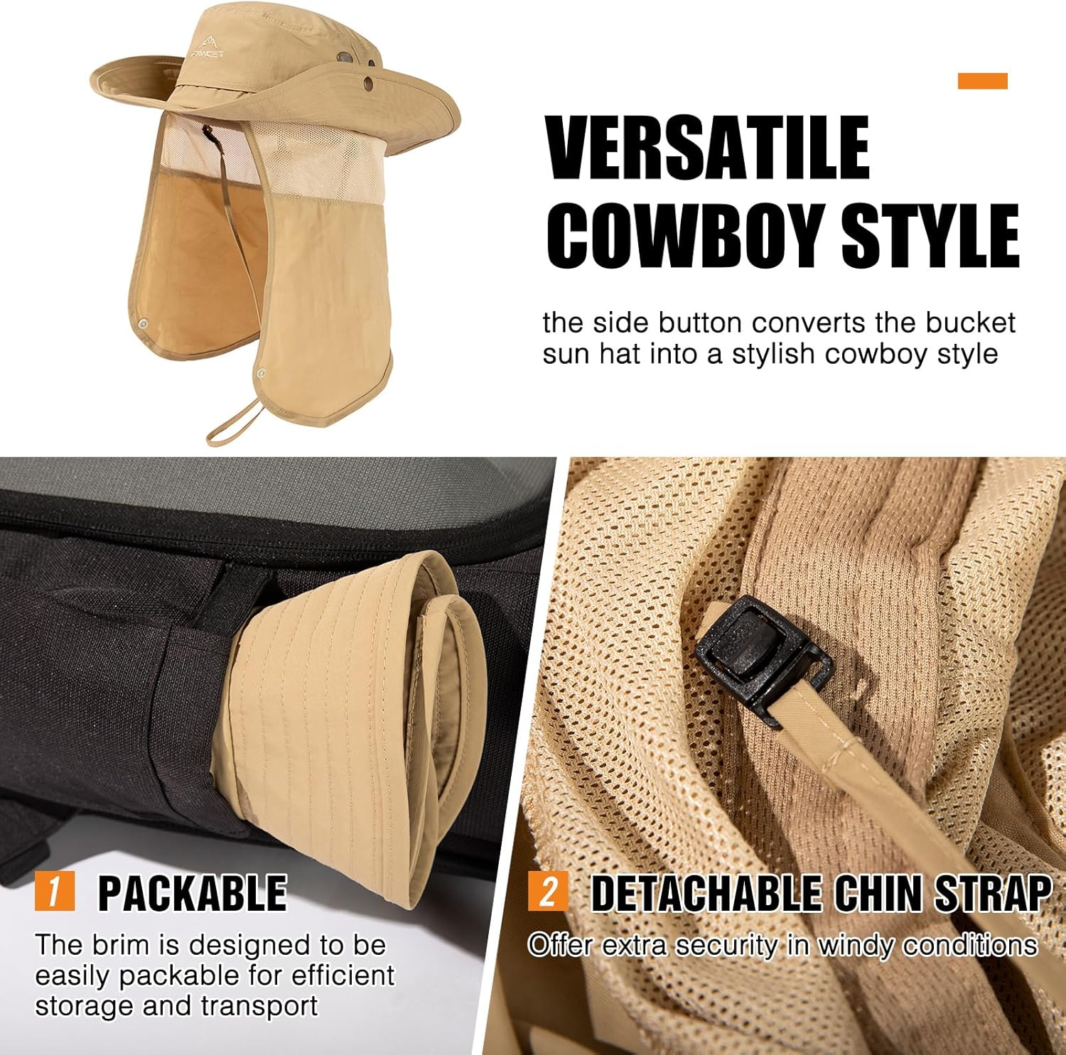 Comhats Oversized XL XXL Waterproof UPF50+ Neck Flap Protection Cover Wide Brim Golf Packable Sun Hats for Men - Image 5