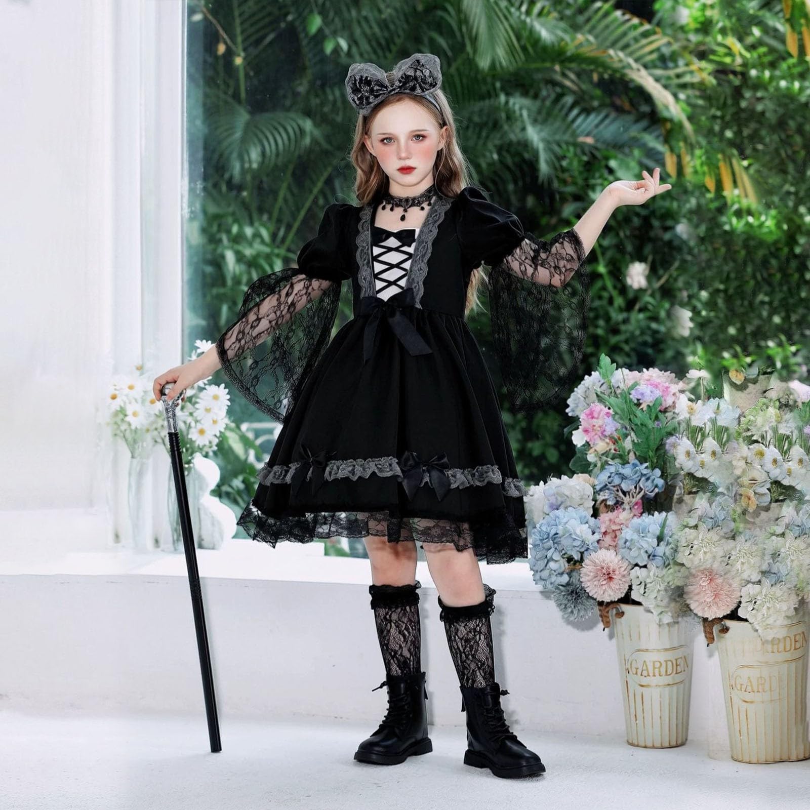 Genérico Disfraz De Bruja Infantil Para Halloween,Vestido De Bruja De Encaje Para NiñAs: Elegante Atuendo De Cosplay Para Fiestas De Halloween