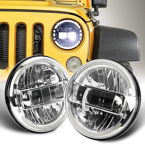 SPL Ult - Faros redondos LED aprobados por el DOT de 7 pulgadas con haz altobajo con halo DRL compatible con faros delanteros Jeep Wrangler JK LJ CJ
