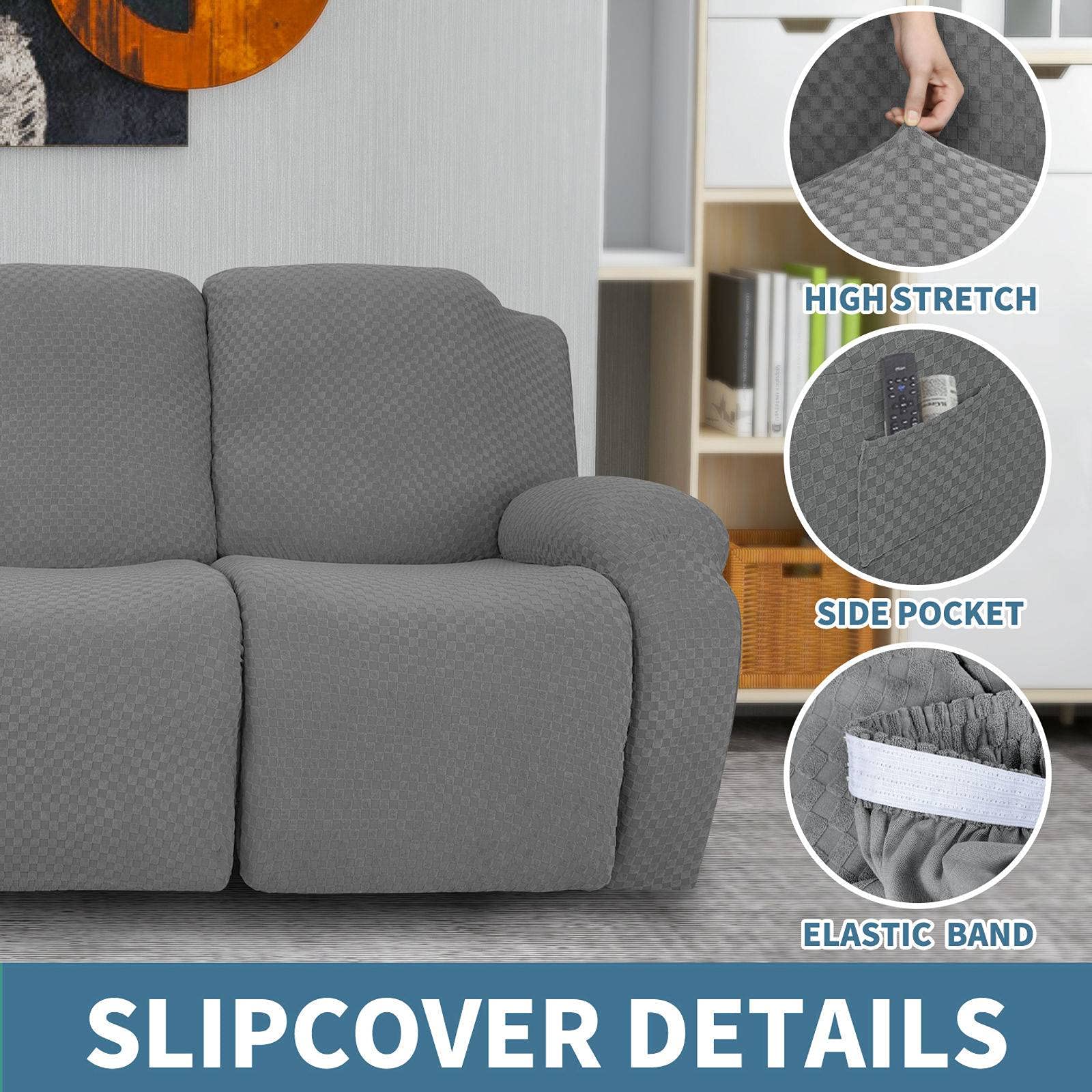 Funda Para Silla Reclinable De Jacquard A Cuadros, Funda Elástica Para