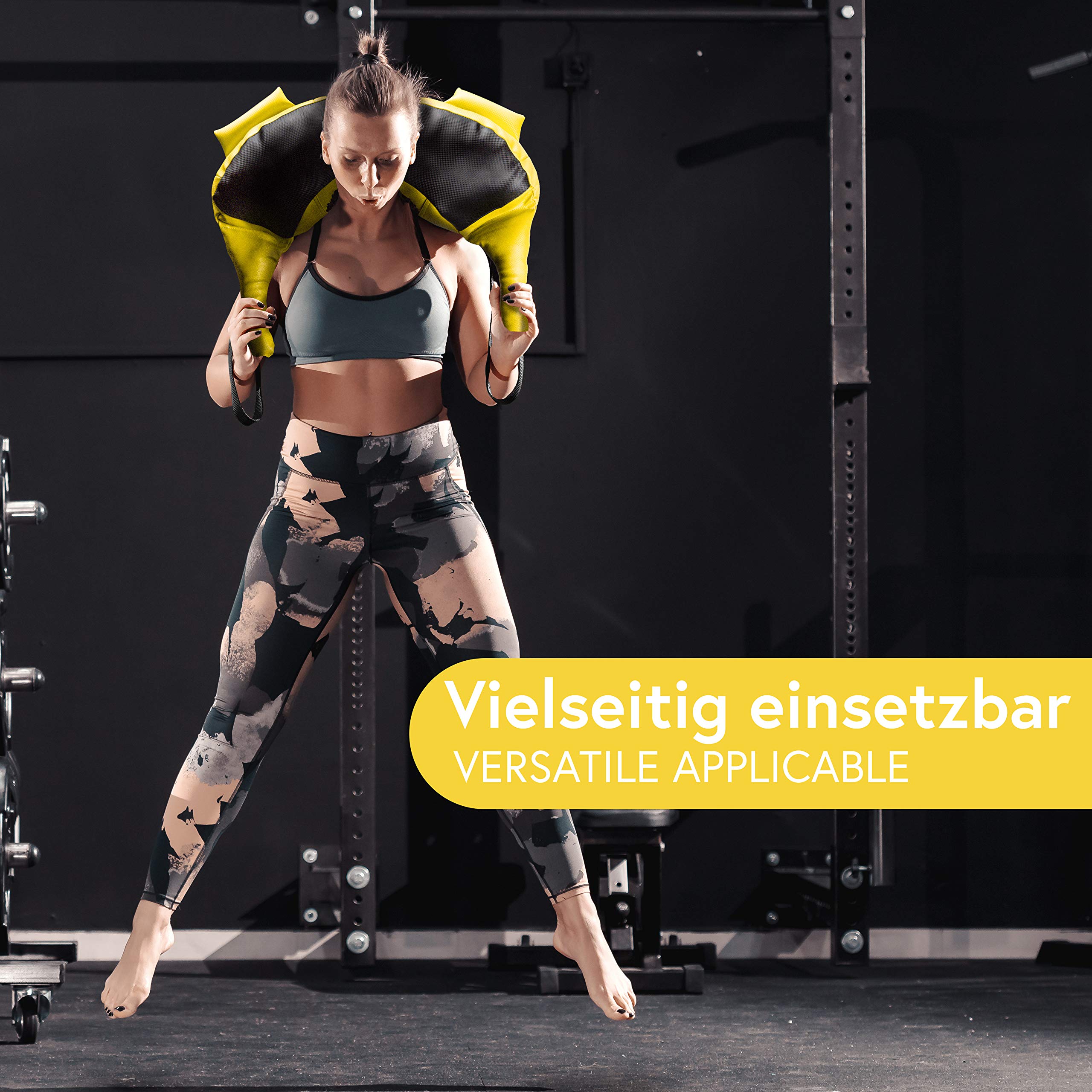 POWRX Bulgarien Gewichts Bag I 5 kg, 8 kg, 12 kg, 17 kg, 22 kg I Kunstleder Sandsack für Functional Fitness (5 kg Schwarz/Gelb)