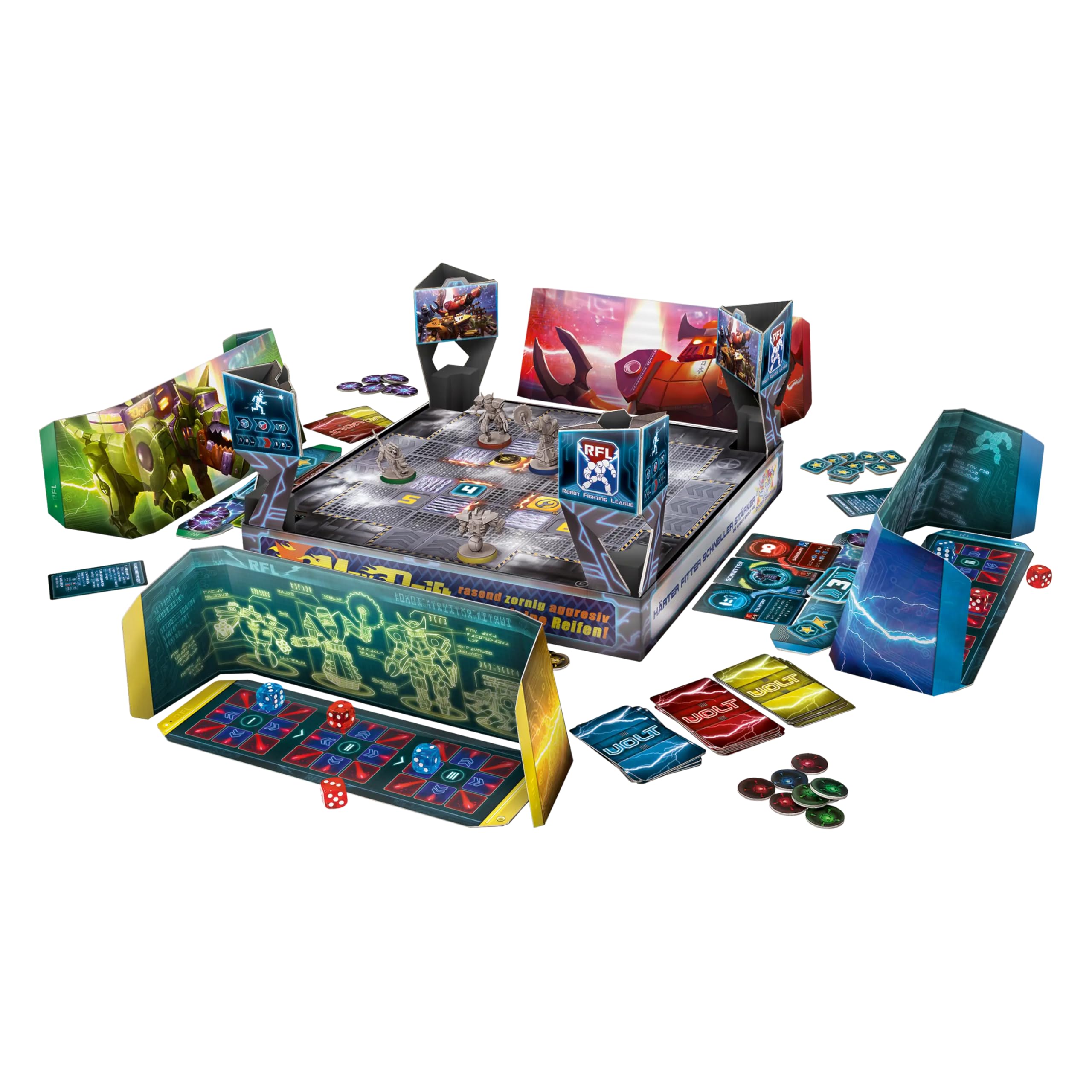 HeidelBÄR Games Volt (2a edizione) - Innovativo gioco da tavolo con vivaci battaglie di arena - emozionante gioco di combattimento con robot - Tedesco - 2-4 giocatori - Dai 10 anni in su