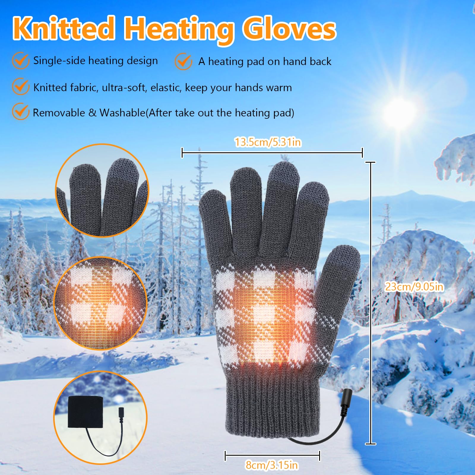 Shinkuro Gants Chauffants USB pour Femmes et Hommes, Chauffant Les Mains d'hiver, 3 Températures Réglables Gants Chauffe Mains pour Intérieur Extérieur, Gants d'ordinateur Portable