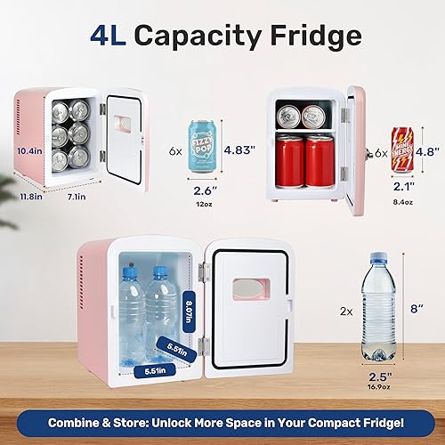 Miniatura 2 de HealSmart Mini refrigerador portátil de 4 litros6 latas con ventana de observación, refrigerador y calentador de escritorio pequeño refrigerador