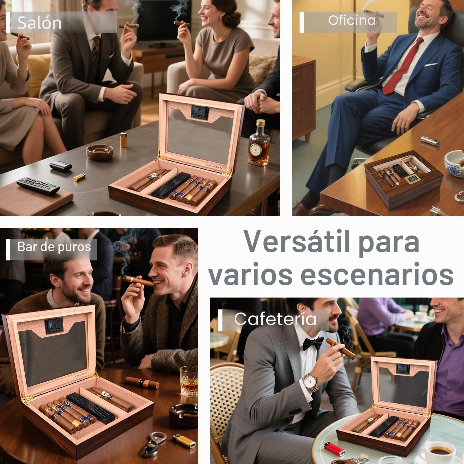 Humidor Puros, Caja Puros con Humidificador y Higrometro, Humidor para 25-35 Puros, Grandes Regalos para Hombres (Puros No Incluidos)