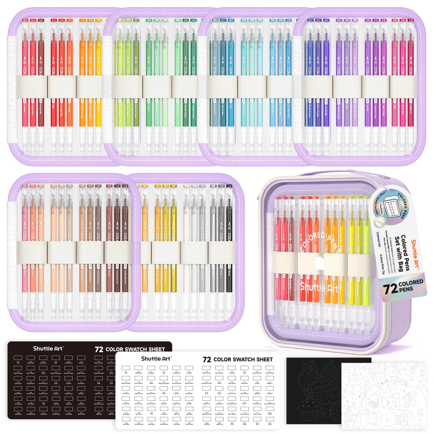 Shuttle Art Juego de Bolígrafos de Gel, 0,6mm 72 Colores Bolígrafos de Gel para Colorear, Juego de Bolígrafos de Colores Pastel para Álbum de Recortes Diario con Bolsa Portátil para Papel Negro Libros Global Recycled Standard Global Recycled Standard Global Recycled Standard