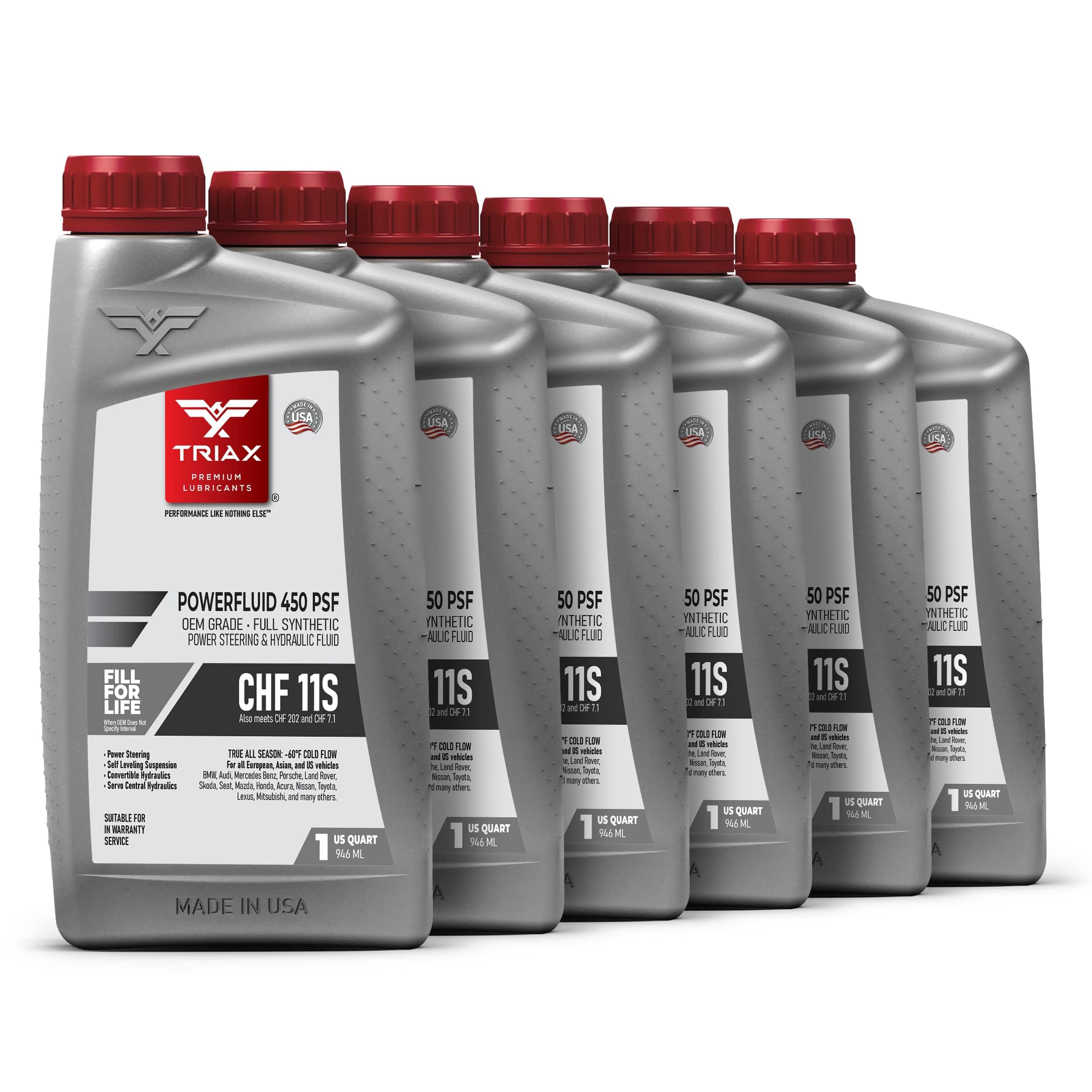 Powerfluid 450 PSF - CHF 11S Long - Life Synthetic Hydraulic & Power Steering Fluid Compatible with Audi, Bentley, BMW, Chrysler, Dodge, Jeep, Mercedes-Benz, Mini, Porsche, and VW (6 Quart Pack)