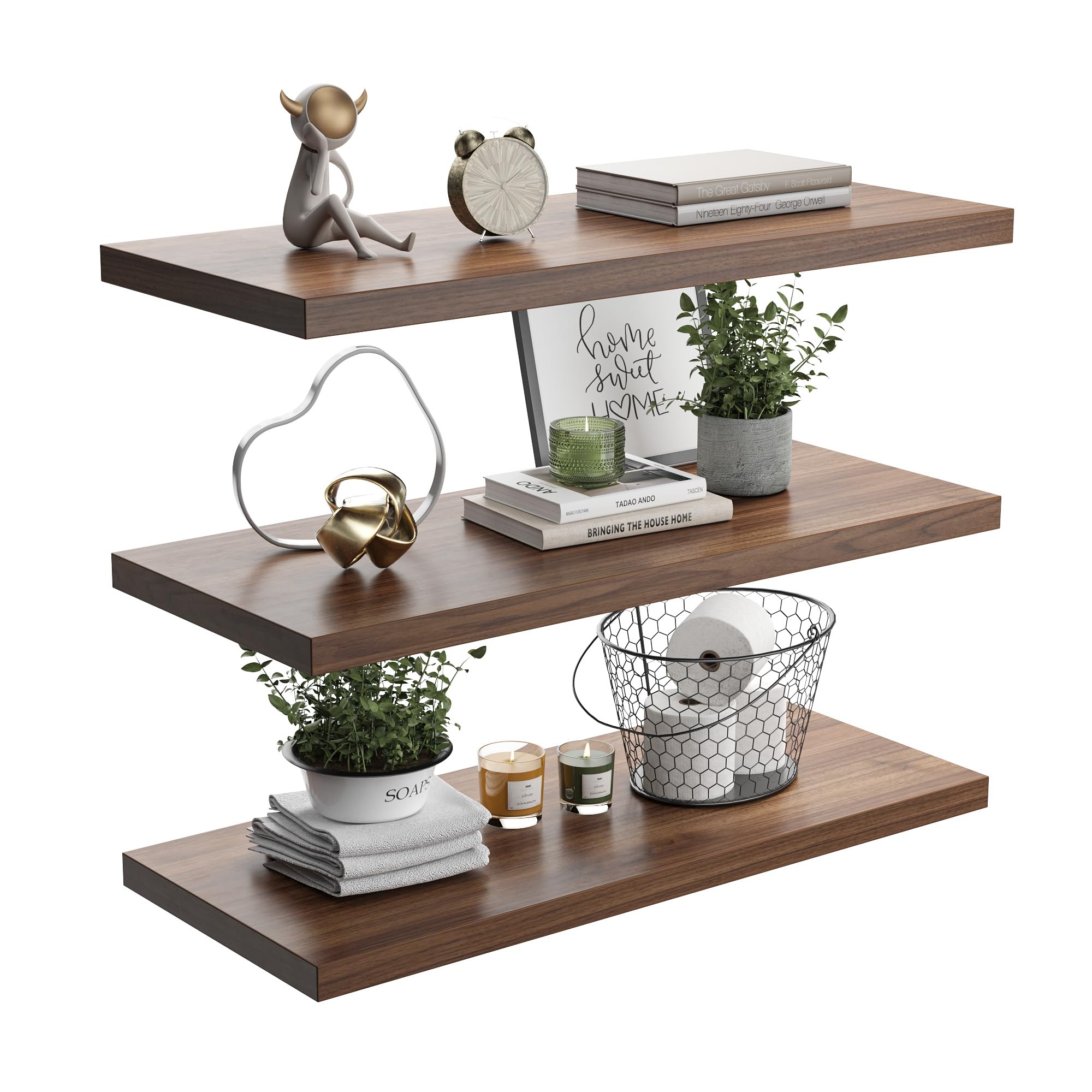Amazon.com: JPND Wall Shelf Set of 3, Walnut Floating Shelves 30
