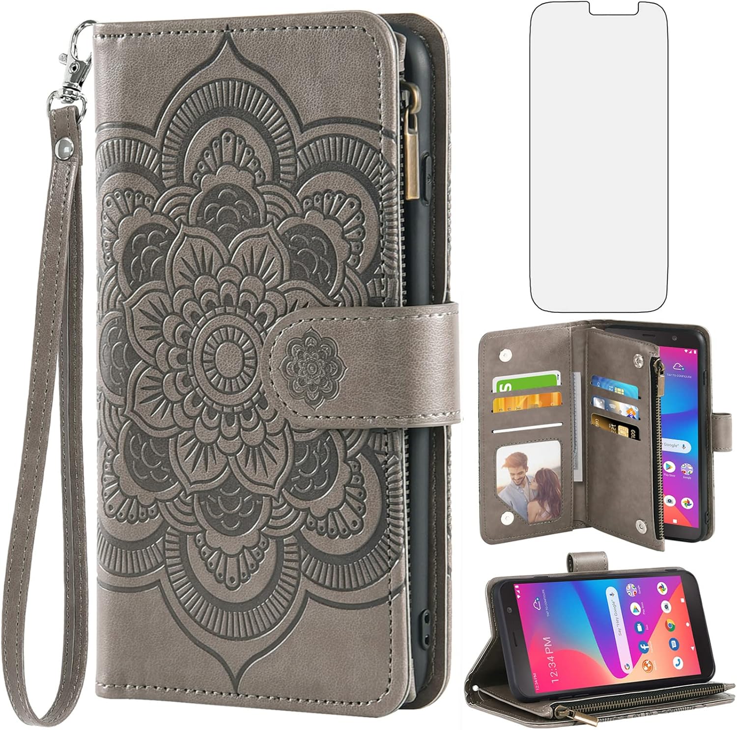 Asuwish Phone Case for Tracfone BLU View 2 B130DL Wallet Cover with Tempered Glass