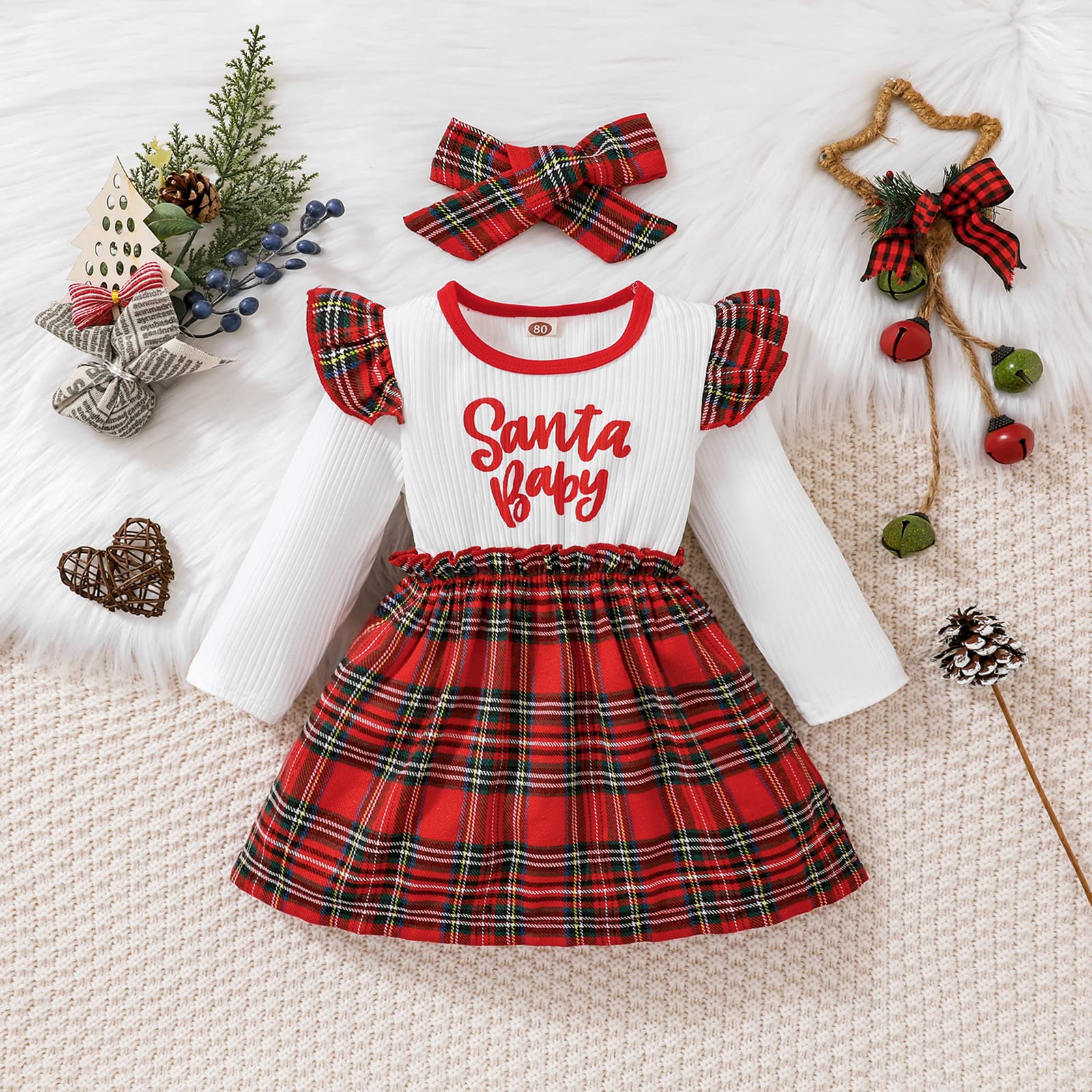 Toddler Baby Girl Christmas Outfit Buffalo Plaid Long Sleeve Dress Fall Winter Casual Dress Christmas Skirt 1-5Years Old