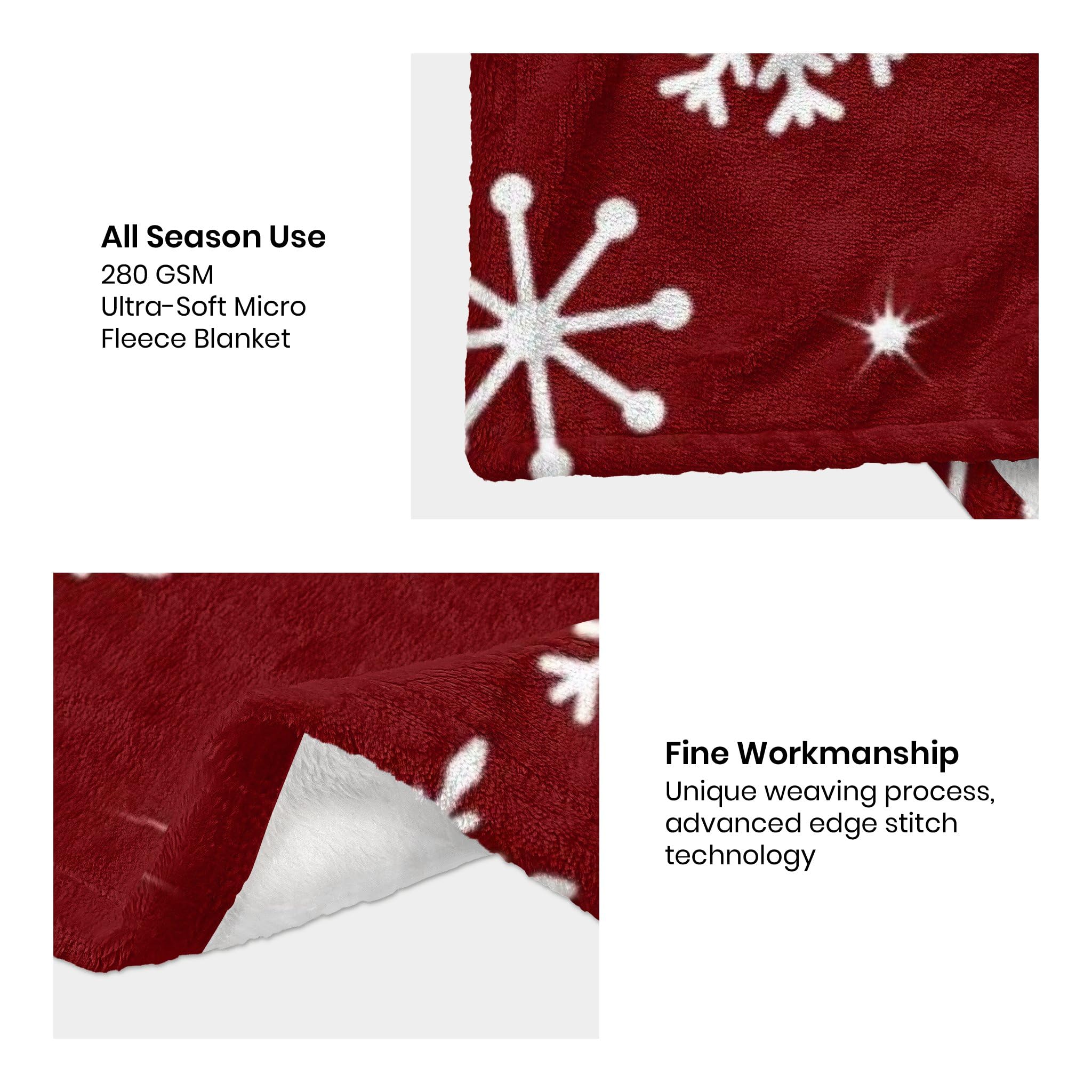 Abaysto Weihnachts-Fleecedecke Mit Rentier & Schneeflocken – Flauschig, Warm, 130x150 Cm Für Sofa & Bett