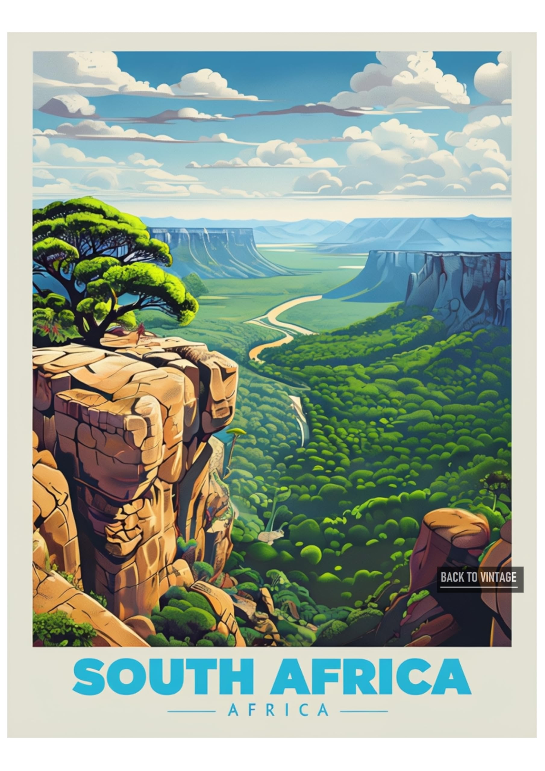 SOUTH AFRICA - Vintage African Travel Poster A4 Safari Print Retro Wall Art for Nature Lovers Home Office or Wanderlust Inspired Interiors