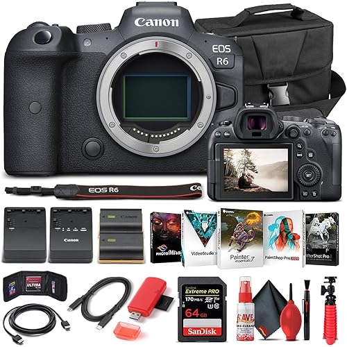 Canon EOS R6 Mirrorless Digital Camera (Body Only) (4082C002) + 64GB Memory Card + Case + Corel Photo Software + LPE6 Battery + External Charger + Card Reader + HDMI Cable + More (Renewed)