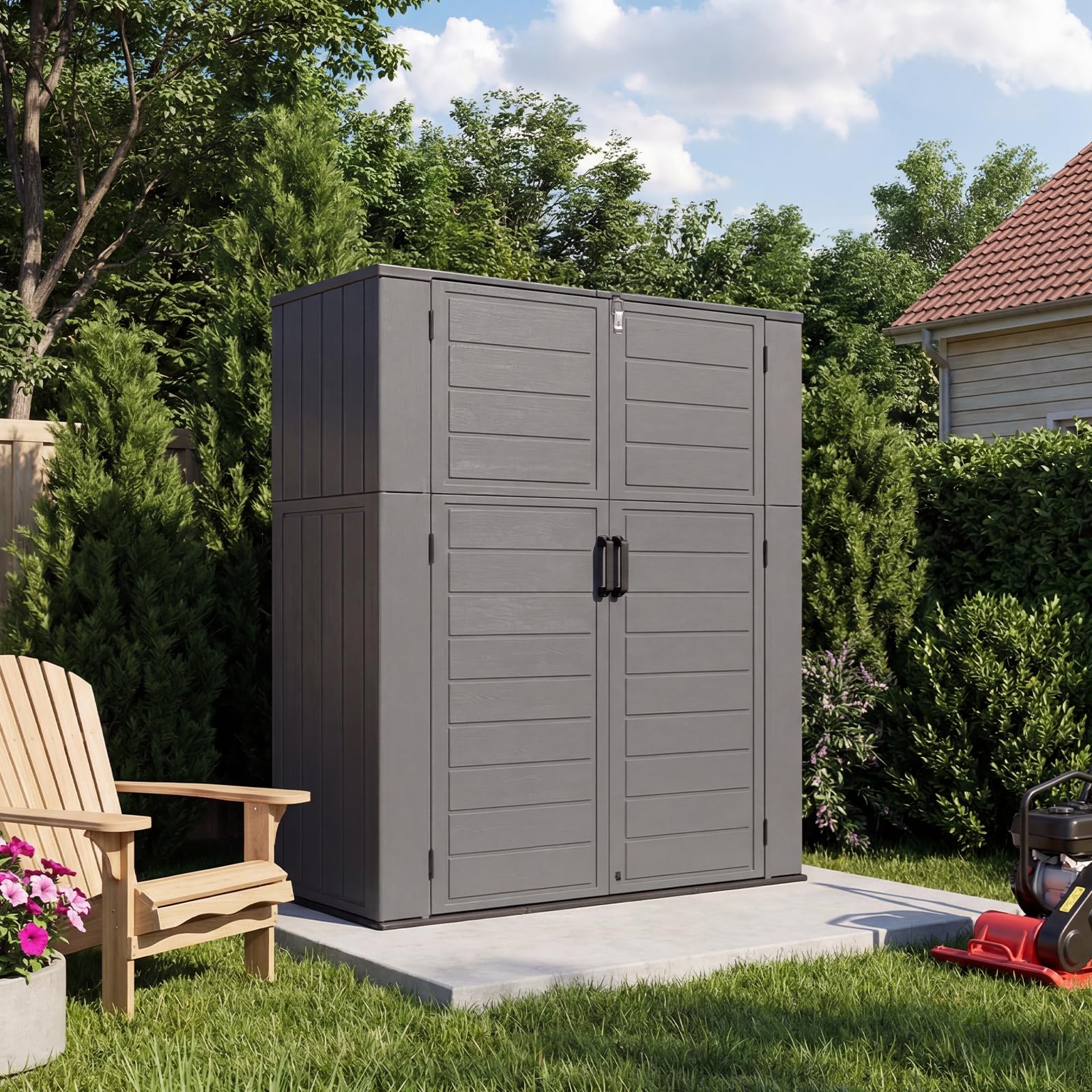 Panana Plastic Shed Garden Storage With Shelf Support Floor Lockable Outdoor Storage House Tool Shed Box, Compact Utility Tool Cabinet L142xW67xH176cm (GSGD25+Shlef) — view 7