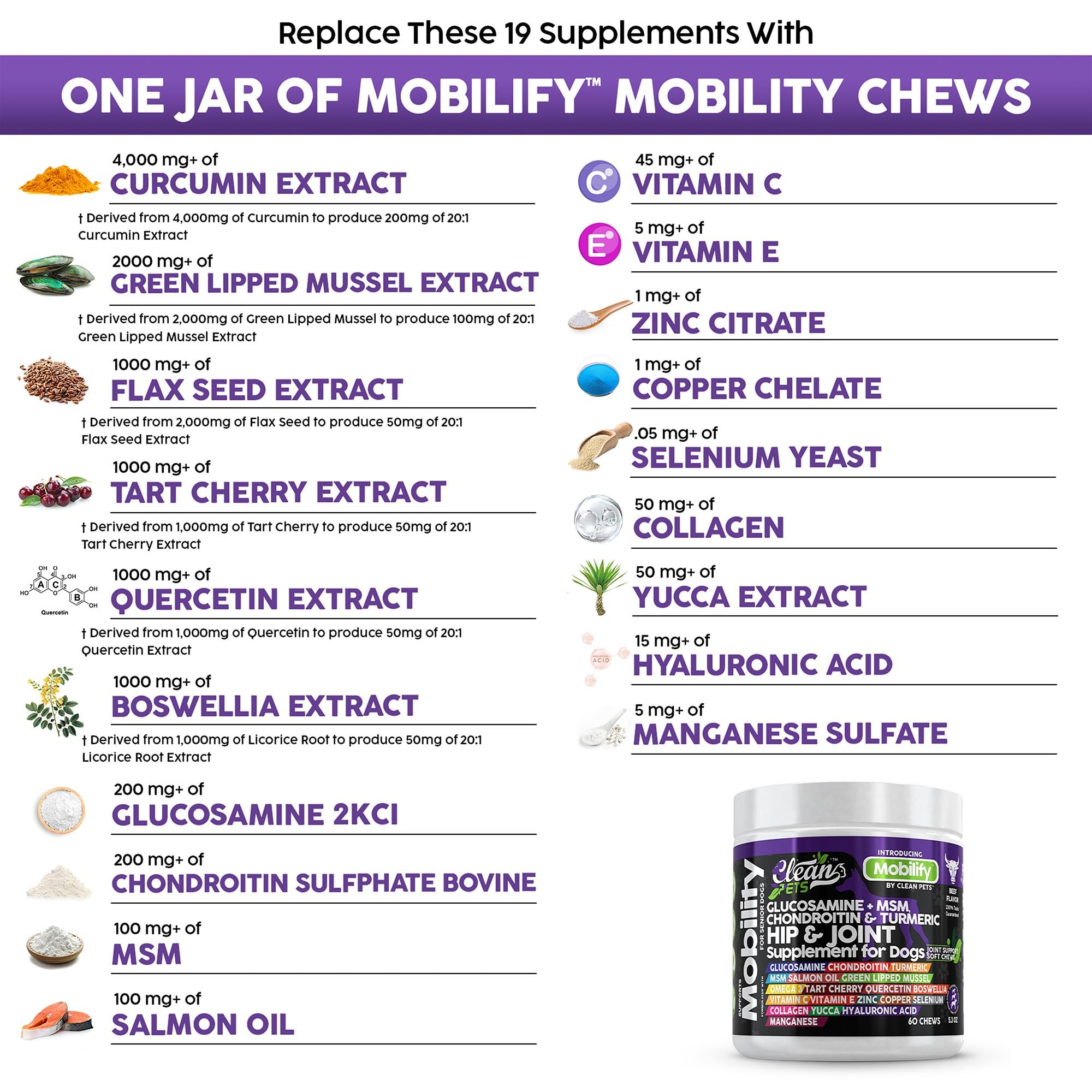 Hip and Joint Supplement Dogs with Glucosamine for Dogs + Chondroitin, Turmeric, Hyaluronic Acid, MSM, Salmon Oil, Collagen, Vitamin C, Omega 3 Senior Dog Supplements Beef Flavor - 1Pack - image 3