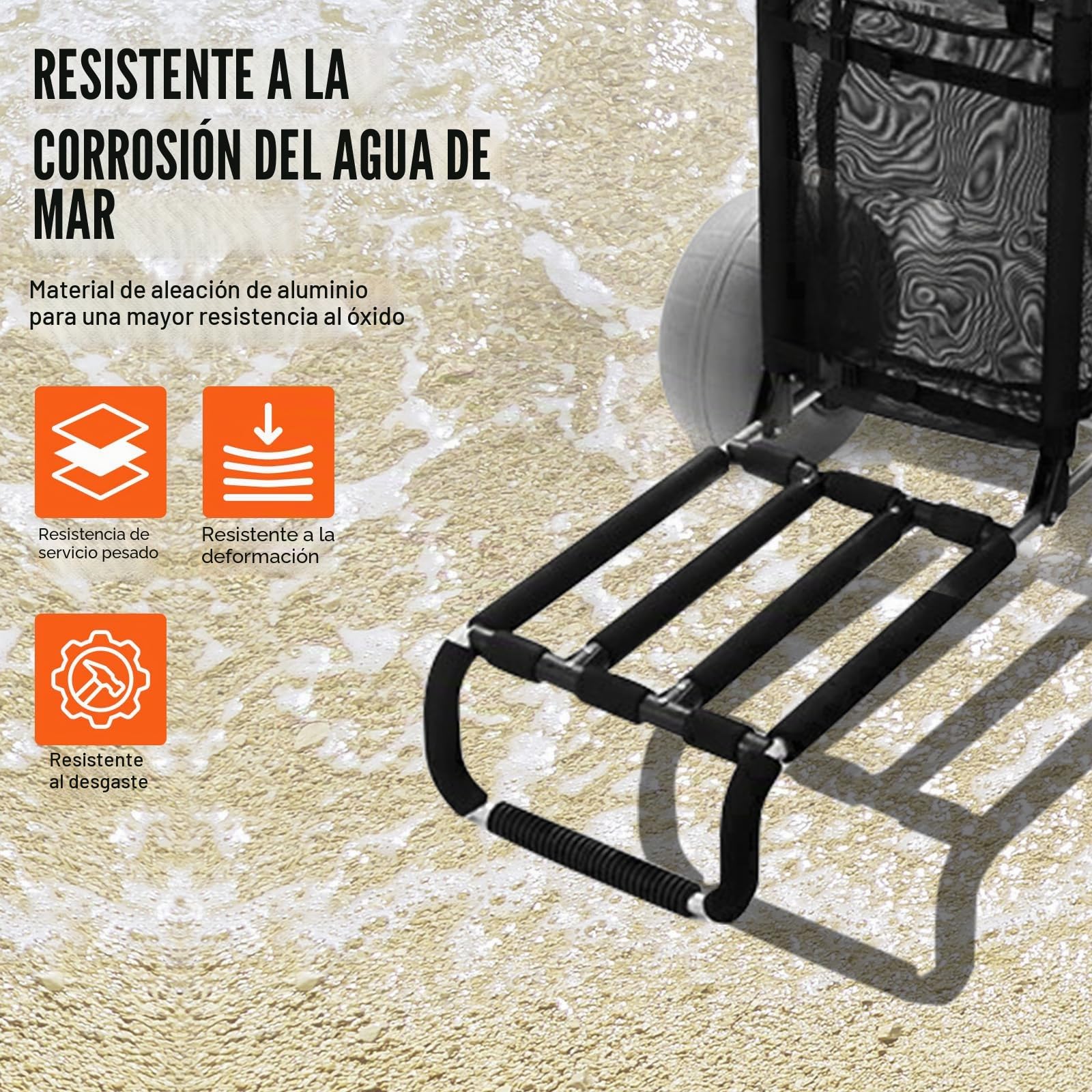 VEVOR Carrito de Playa con Ruedas Sólidas de PE Grandes para Arena, Plataforma de Carga de 760 x 390 mm, Carro de Arena Plegable, Carro Resistente para pícnica, Camp, Pesca, Playa, Jardinería