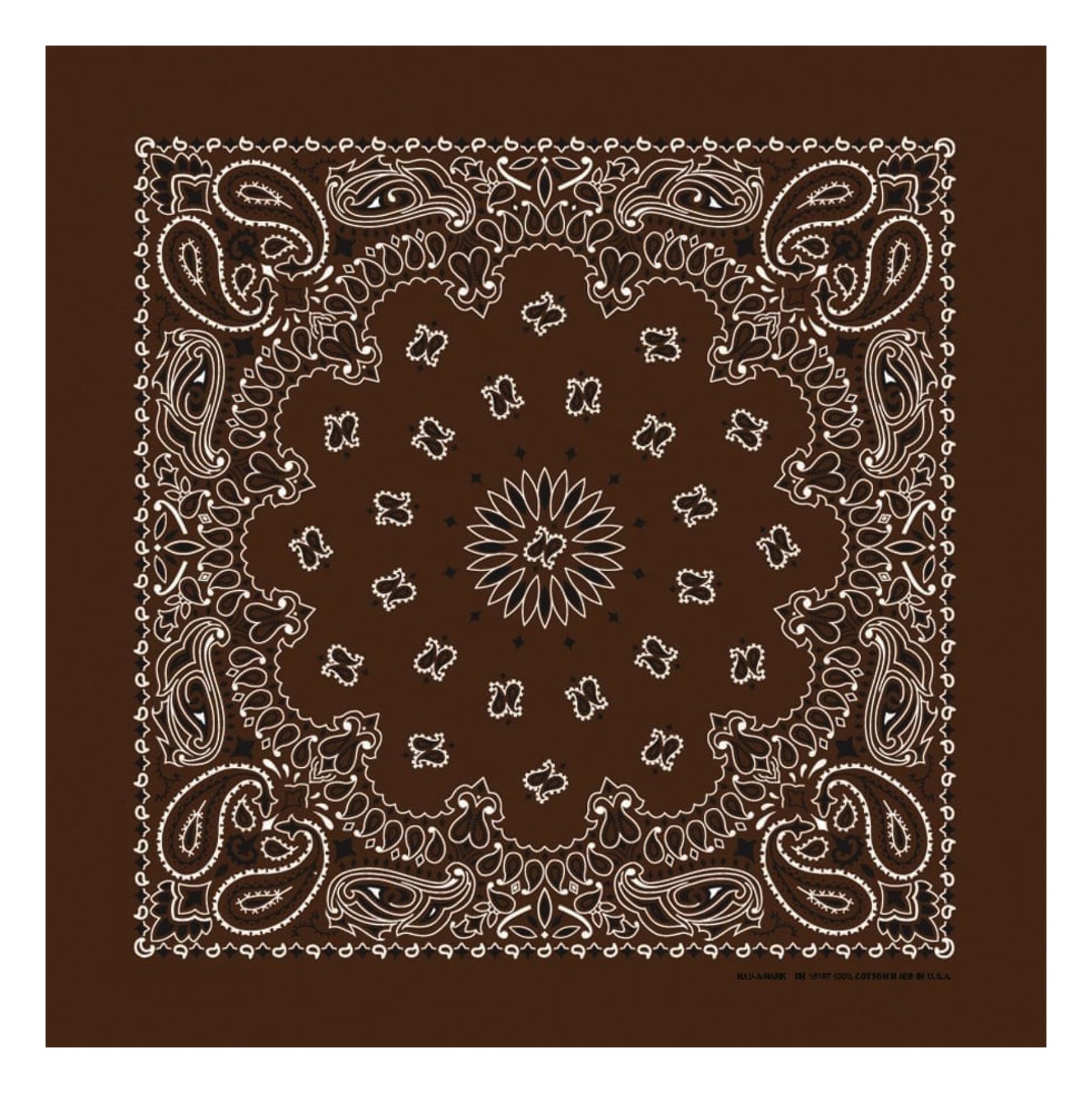 Cocoa Paisley Bandanna, 22x22, Made in USA, Brown