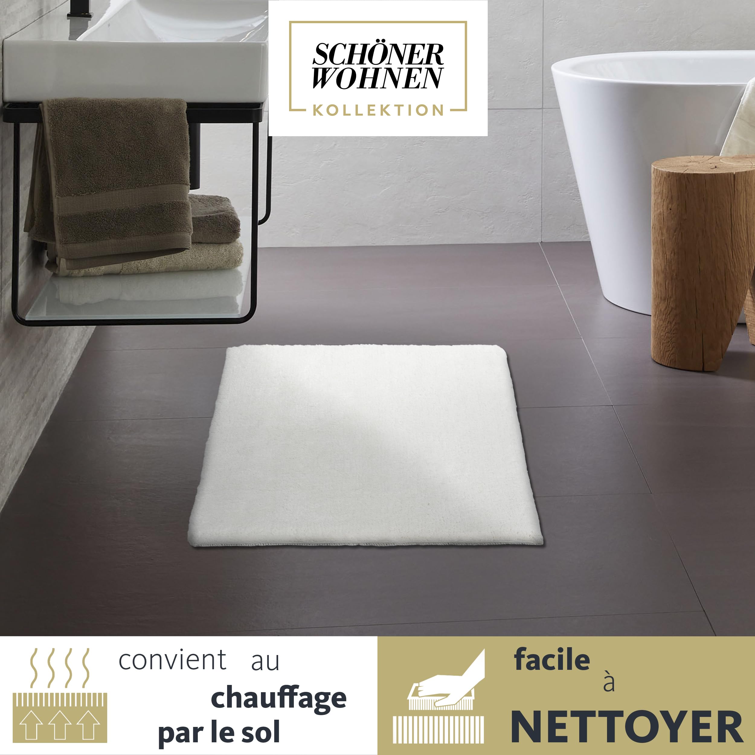 Collection Schöner Wohnen Tapis de Bain 40 x 60 cm - réversible - Lavable - 100% Coton - Coloris uni - crème