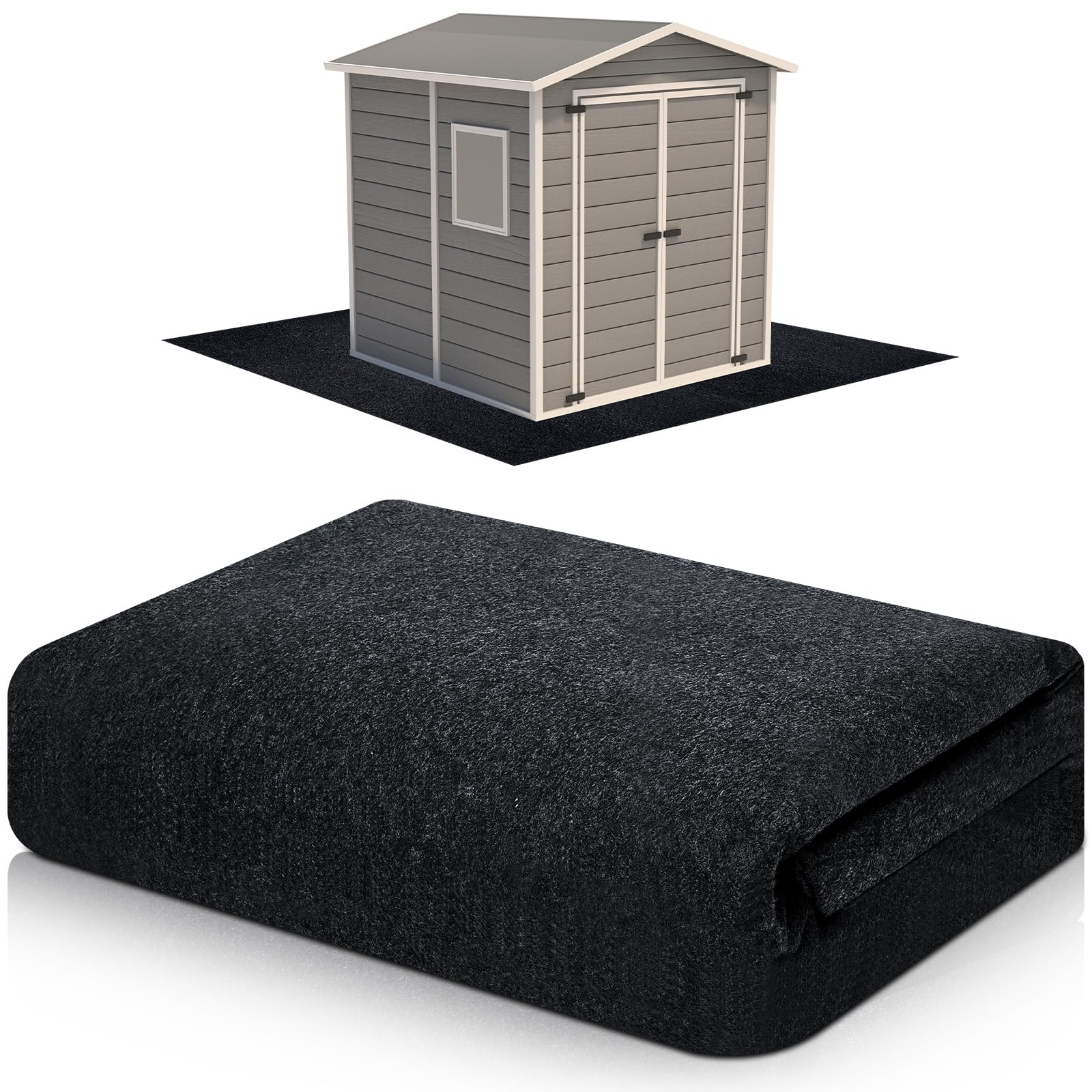 Haull Waterproof Outdoor Storage Shed Mat, 10x10 ft, Felt Surface, Non Slip Backing, Washable, Storage Shed Not Included