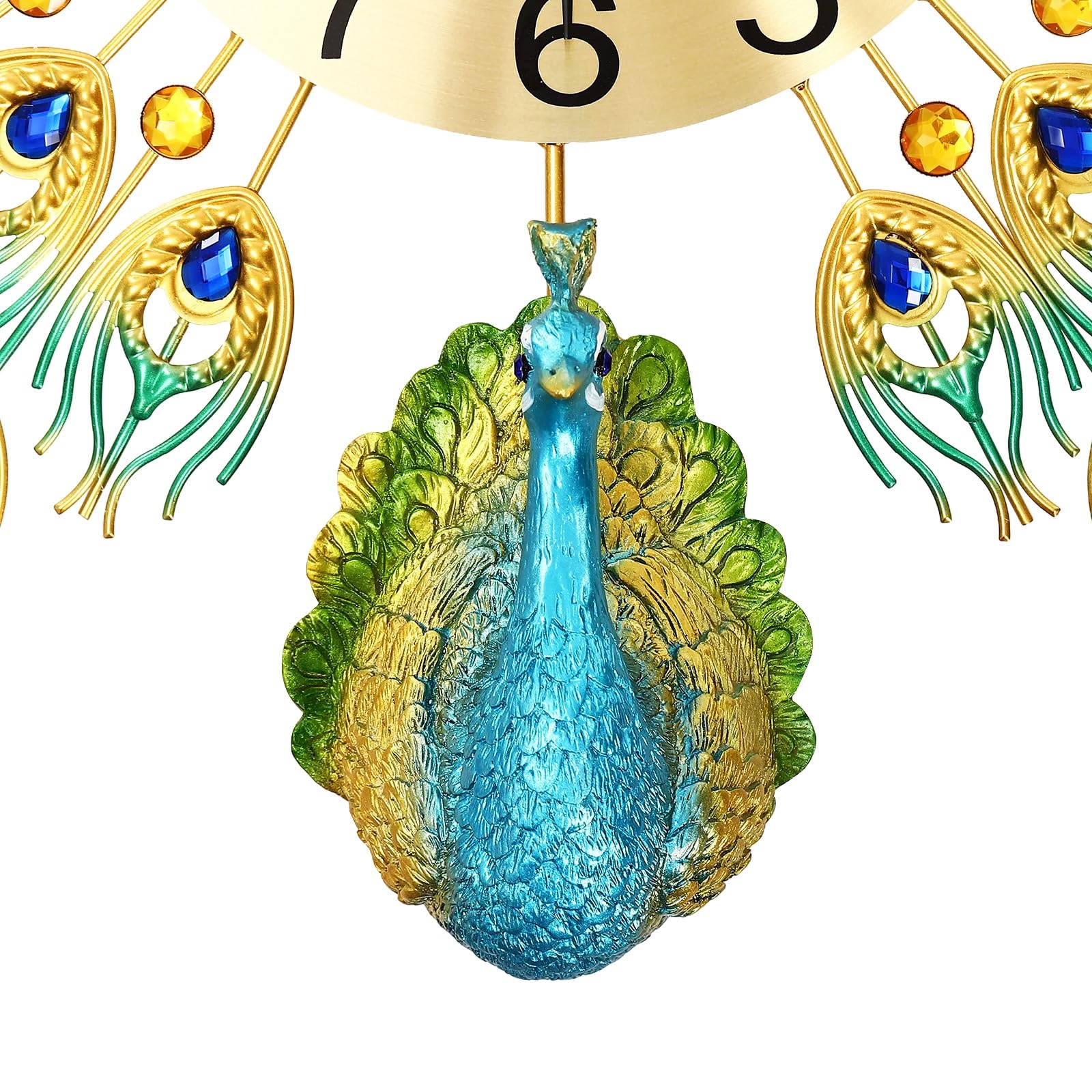 Moderne Wanduhr Groß 3D Pfau Wanduhren mit Metallzifferblatt, Nicht Tickende Leise Digitale Wanduhren Luxus Bunt Wohnkultur Europäische Pfauen Wand Uhr 60cm