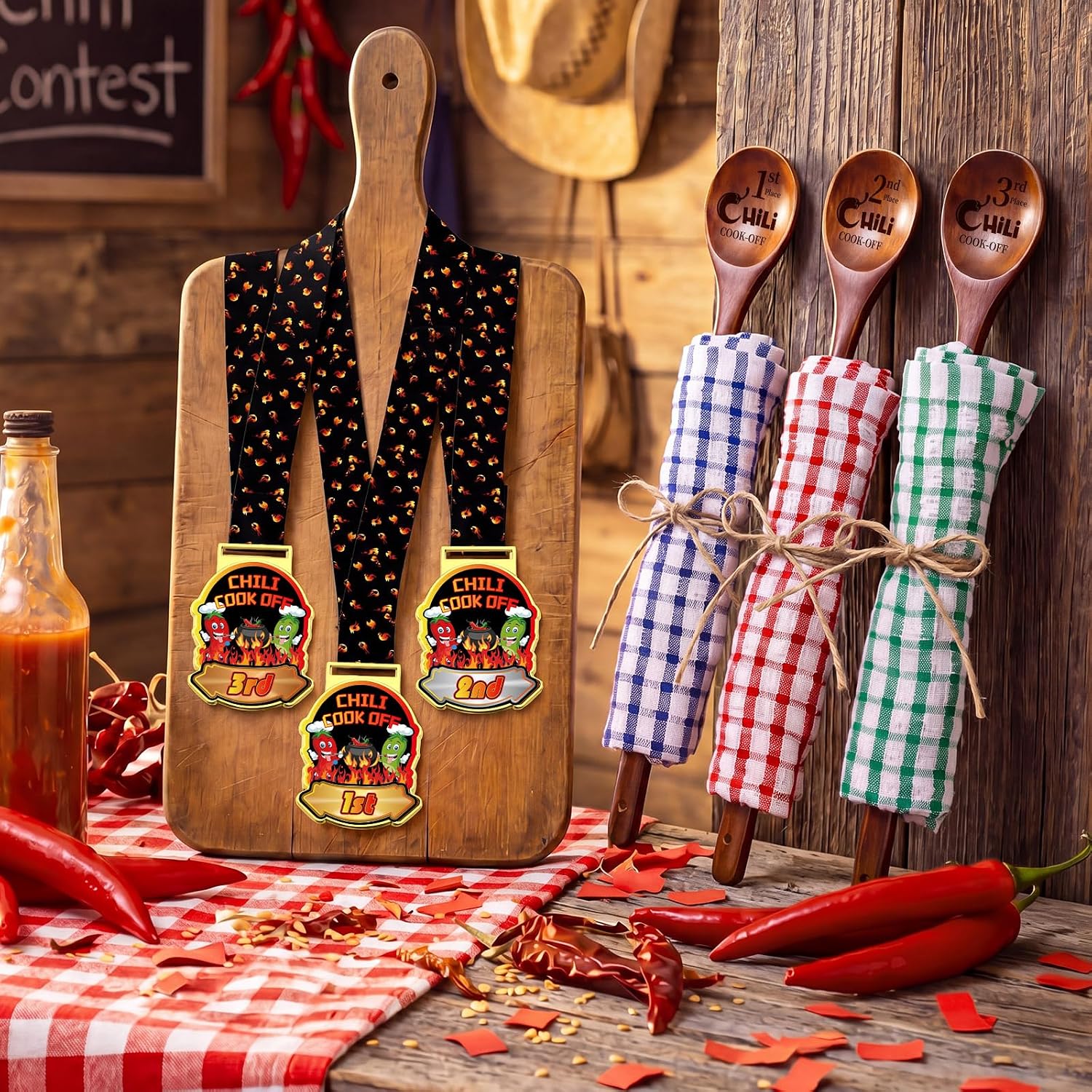 Quelay 9 Pcs Chili Cook off Trophies Prizes Set, Painted Finish Wood