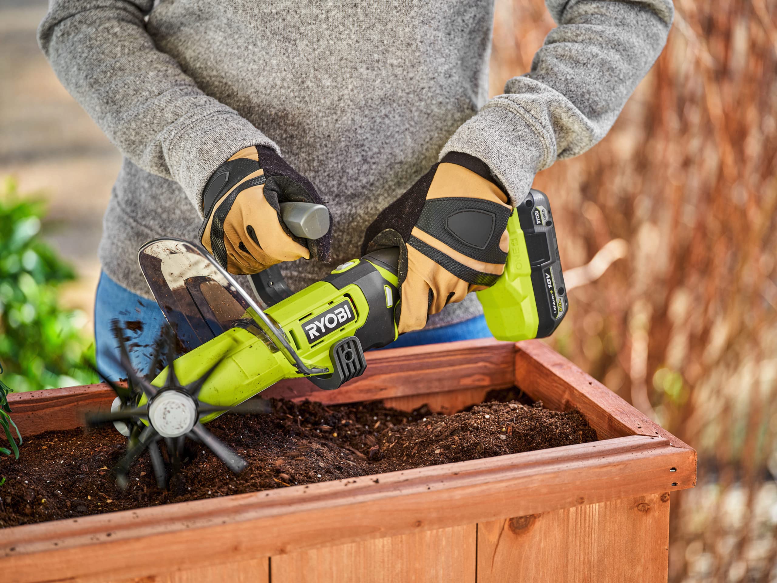 Tiller For Gardening RYOBI ONE+ 18V Cordless Battery Garden Hoe