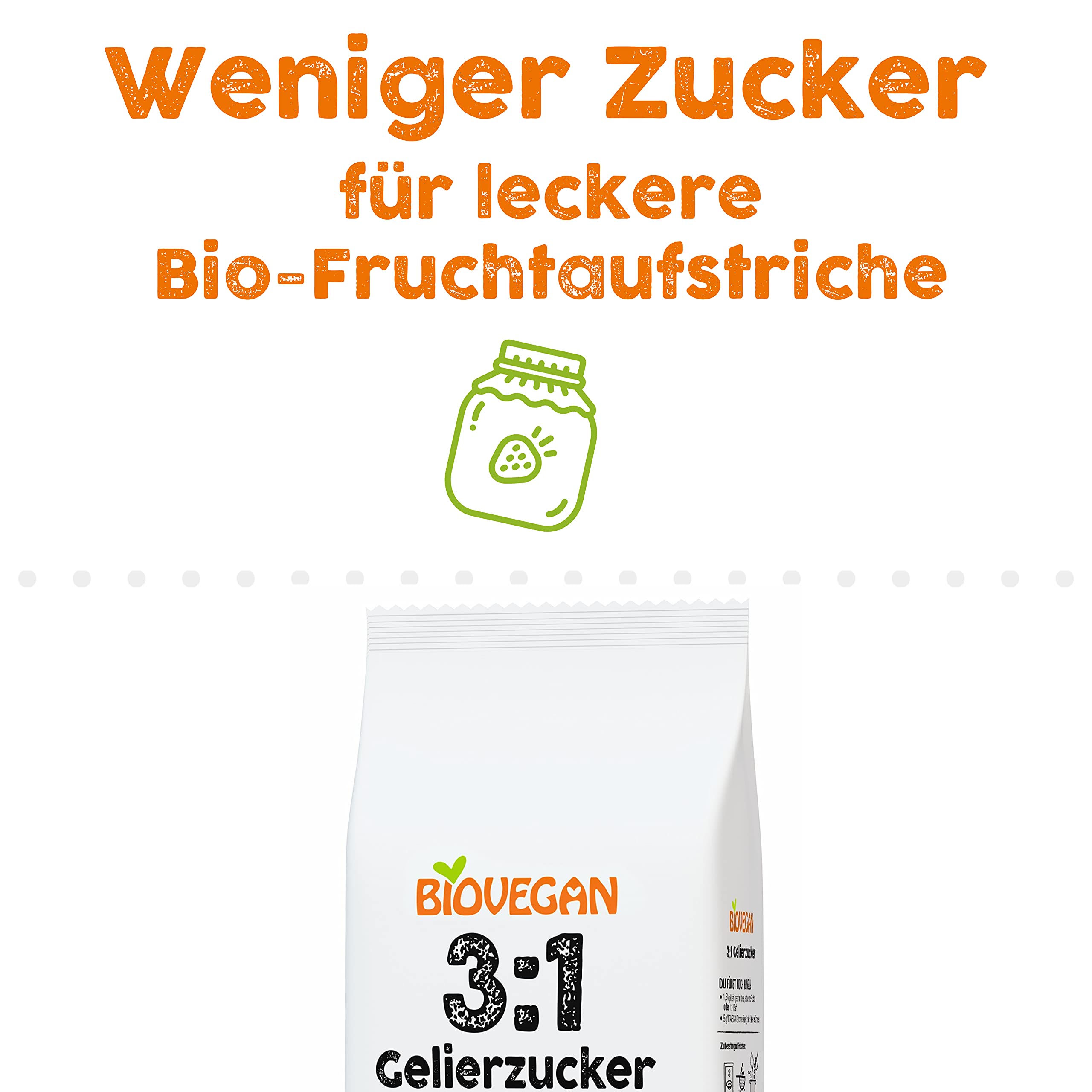 Biovegan Sucre gélifiant 3:1, gélifiant bio avec sucre de canne brut et pectines, pour pâtes à tartiner aux fruits et confitures, qualité bio, sans gluten et végétalien (500 g)