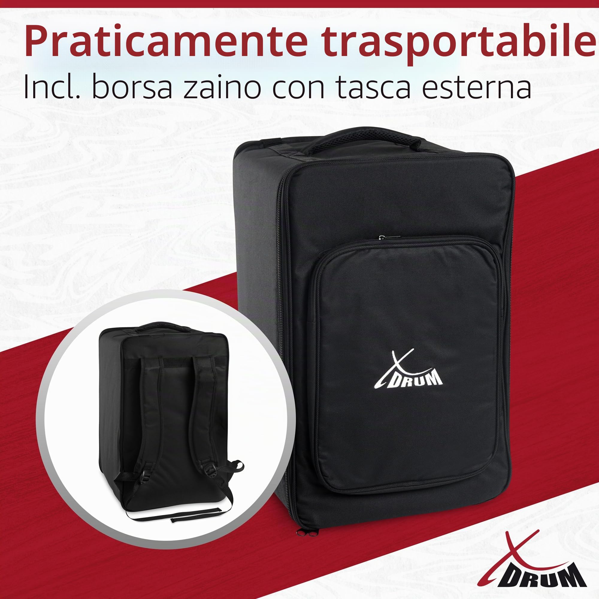 XDrum Cajon Peruana Koa, Piastra da battuta da 3 mm in koa, 5 cm, 2 kg | Suoni di basso e rullante molto differenziati e presenti, Corpo in betulla da 9 mm (7 strati), Clap corners regolabili, 5 cm