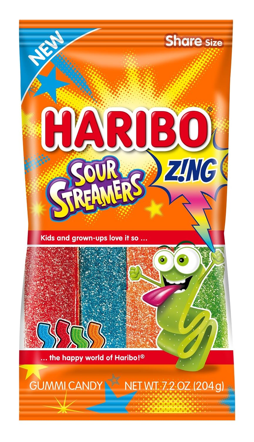 HARIBO Gummi Candy, Z!NG Sour Streamers, 7.2 oz. Bag (Pack
