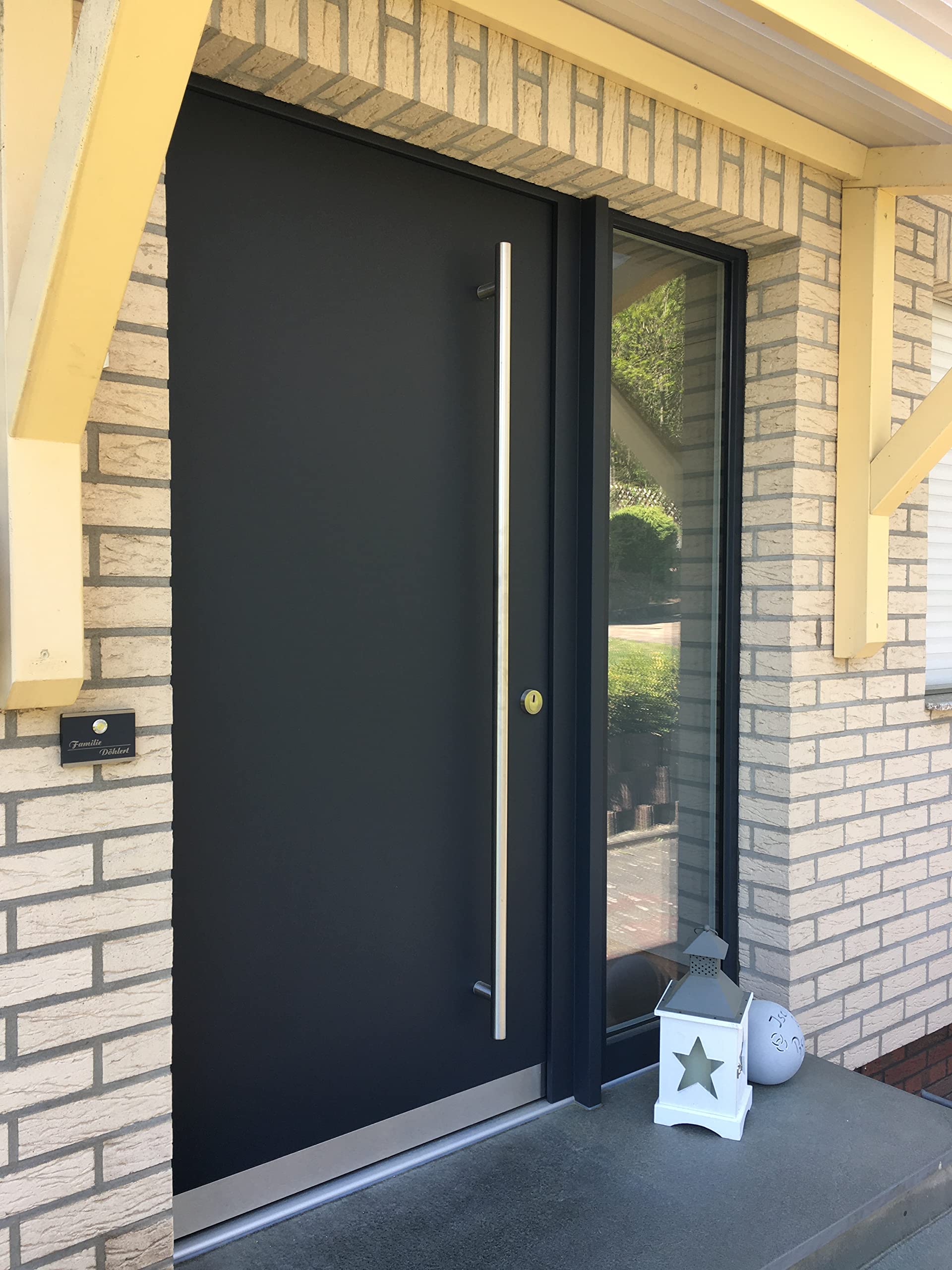 Metzler® sonnette extérieure inox avec bouton-poussoir LED et gravure personnalisée anthracite RAL 7016 – étanche IP67, robuste 3 mm, éclairage annulaire – 10 ans pièces détachées