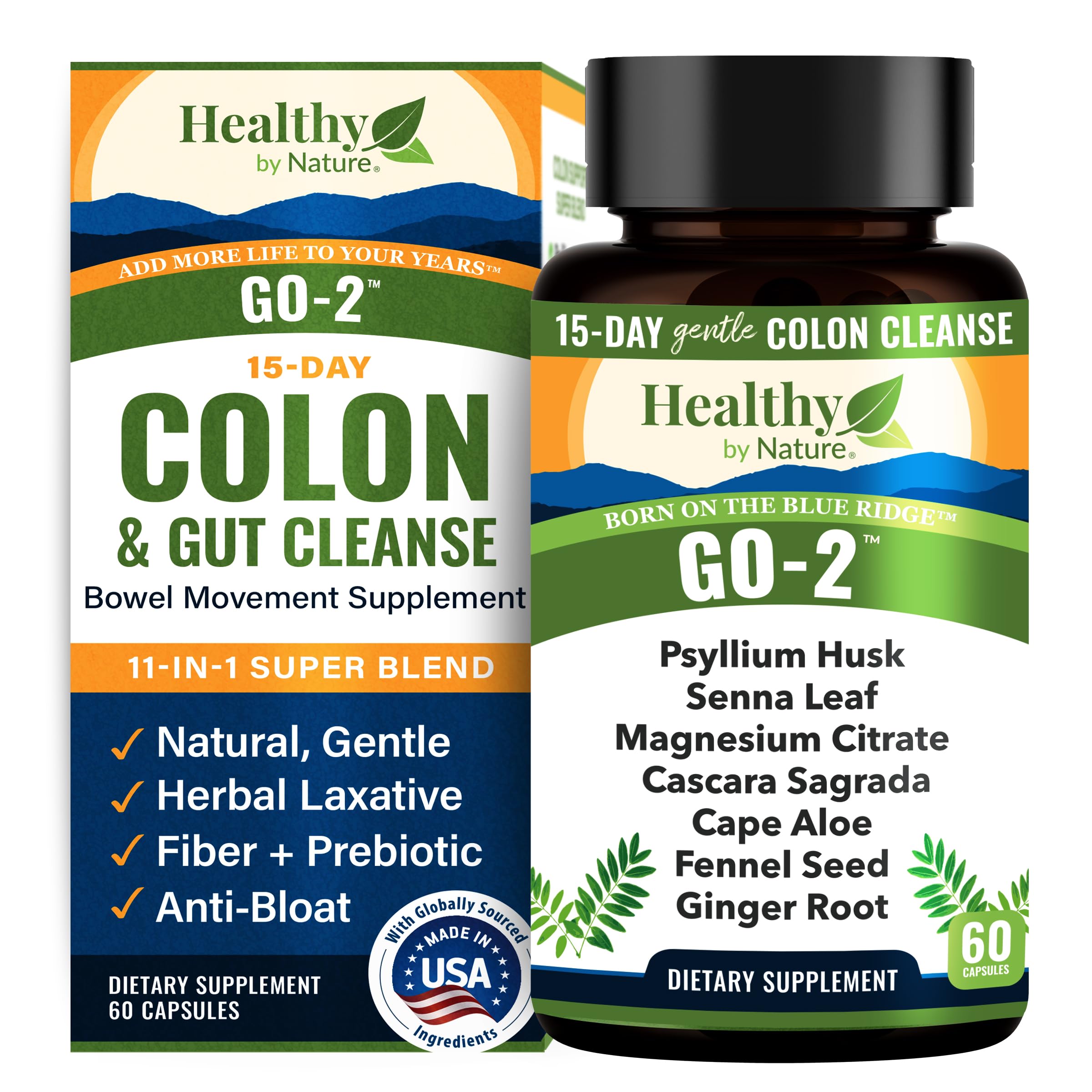 Colon Cleanse & 15 Day Gut Cleanse for Women, Men - Gentle Natural Herbal Laxative & Bowel Movement Supplement - Gut Detox Support and Relief of Occasional Constipation, Bloating (60 Count)