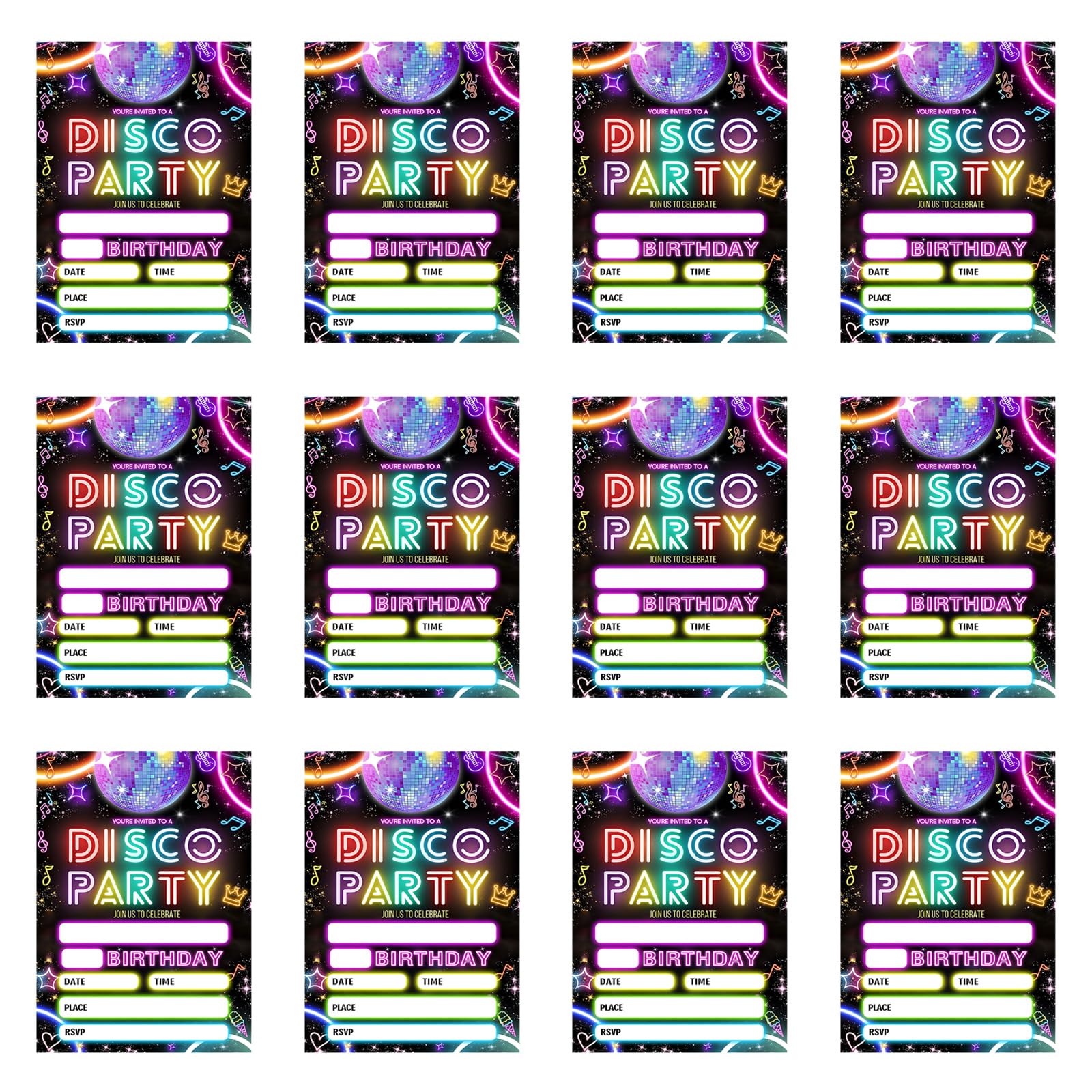 ZEPFJHE 12Pcs Glowing Fluorescent Greeting Card 5x7Inch Birthday Invitations for Birthdays Celebration and Social Gatherings Invitation Cards