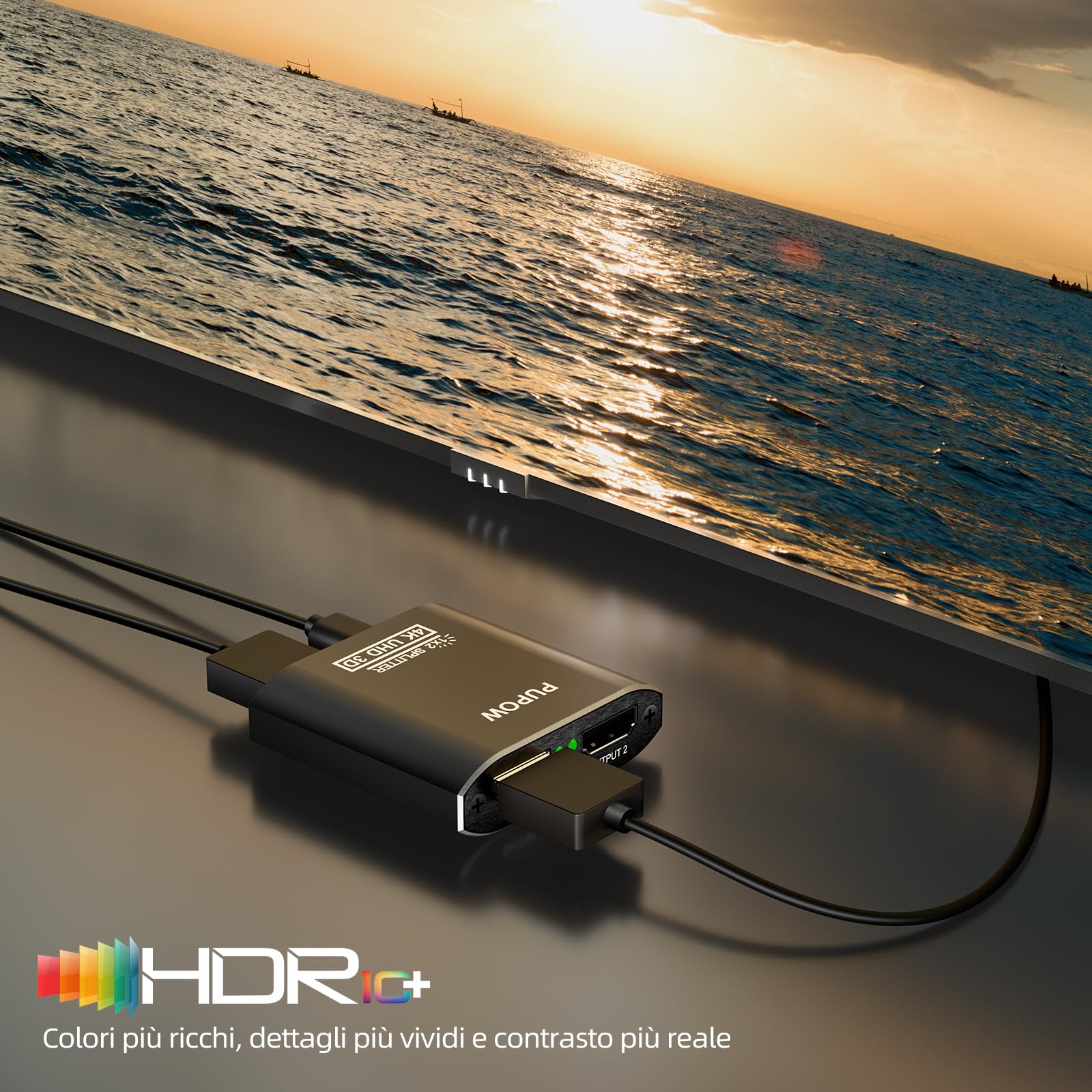 Sdoppiatore HDMI 1 in 2 Out Alluminio 4K Splitter per PS4 Xbox Sky Box Fire Stick