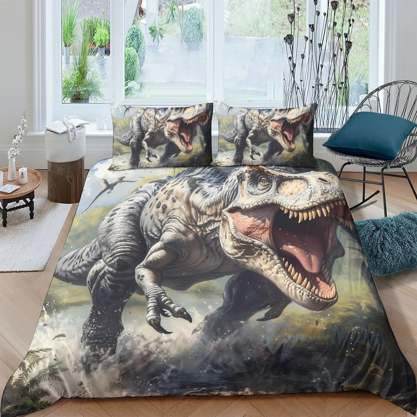 Ctjqhvkz Style-4 3D Printed Realistic Dinosaur Fitted Sheet Microfiber Soft Breathable Jurassic T-Rex Bed Cover For Bedroom Dorm Decor Mattress Protection Single（135X200cm）