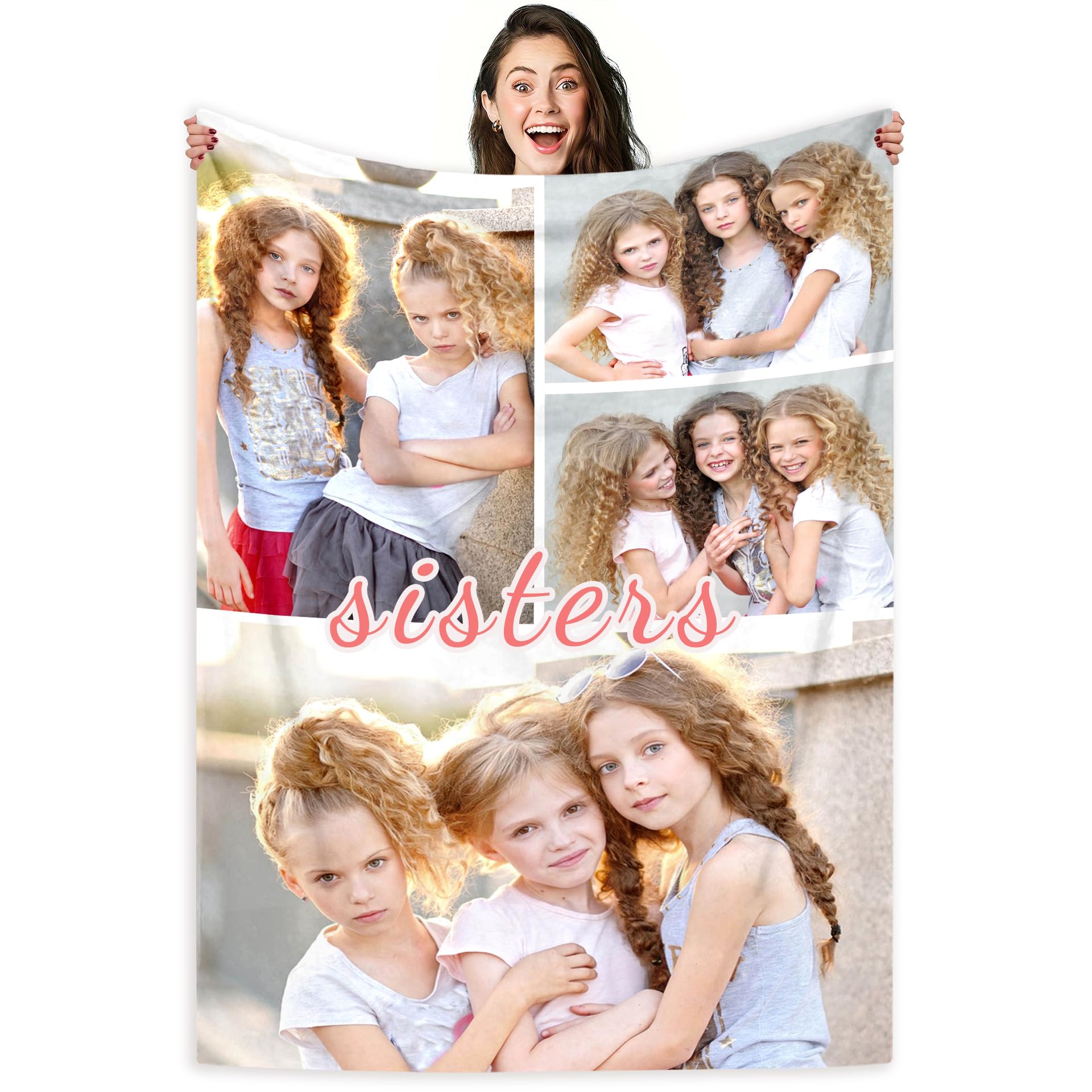 LMQJDZ Personalised Photo Blanket,with Photo & Text, Father's/Mother's Day, for Girlfriend, Boyfriend, Kid, Pet Personalised Gifts (4 Photo)