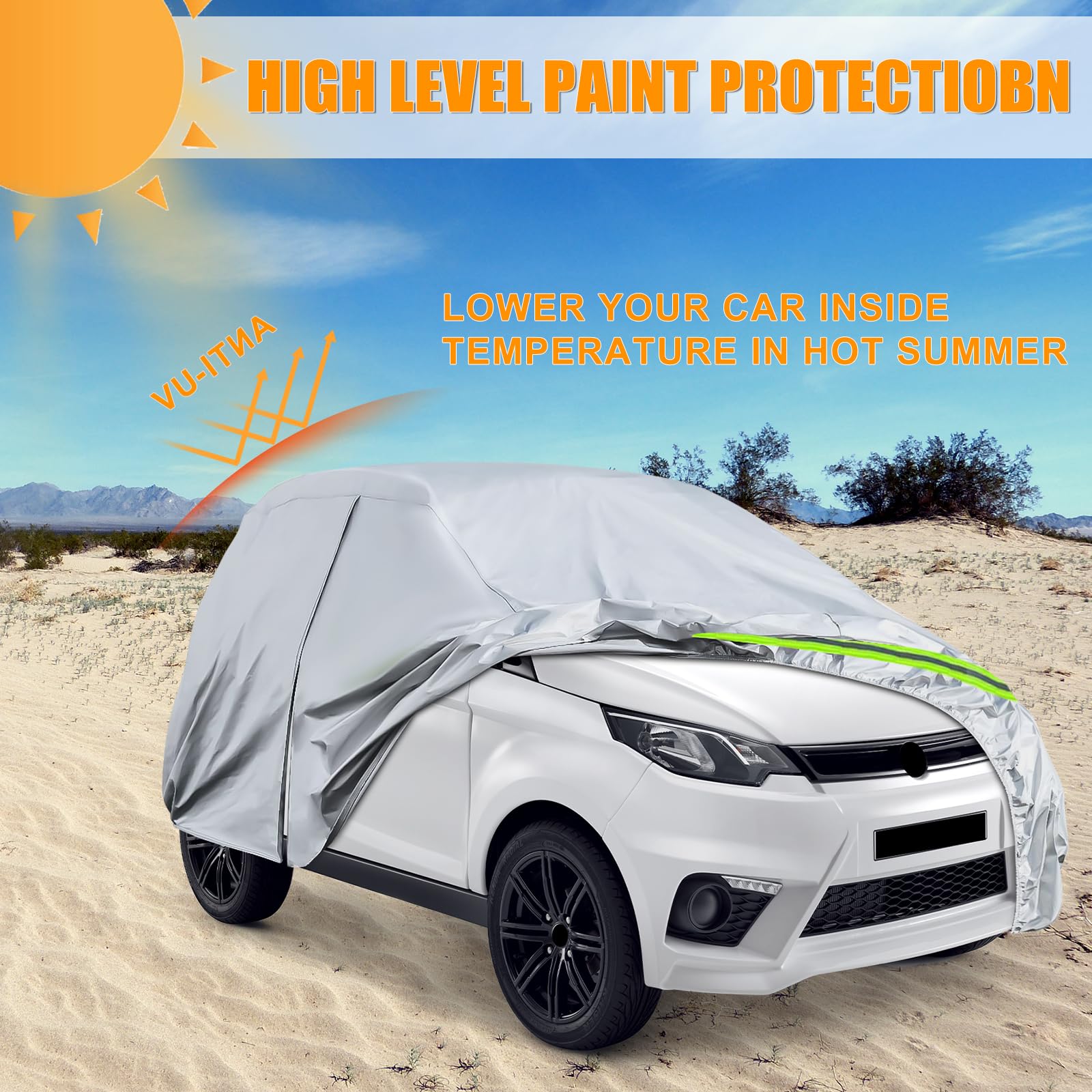 Telo Copriauto Sostituzione per Aixam City/Coupe/MINAUTO/Crossover/Crossline 2007-2025, Copertura Auto Protettiva Dell'auto, Telone per Auto Garage Completo Impermeabile Strisce Riflettenti, Argento