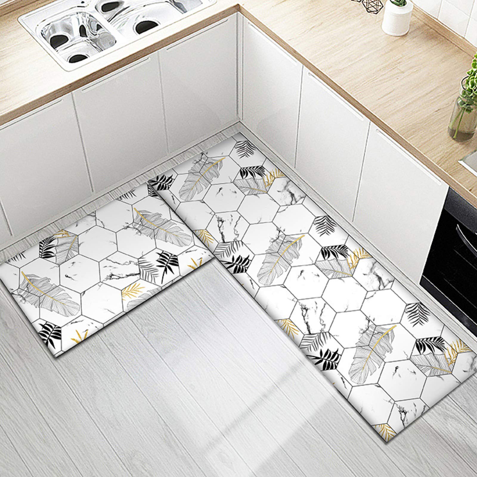 2 Pieces Kitchen Mat Cushioned Anti Fatigue Floor Mat,Thick Non Slip Waterproof Kitchen Rugs Standing Mat For Kitchen Floor Home-K 45x75+45x120cm