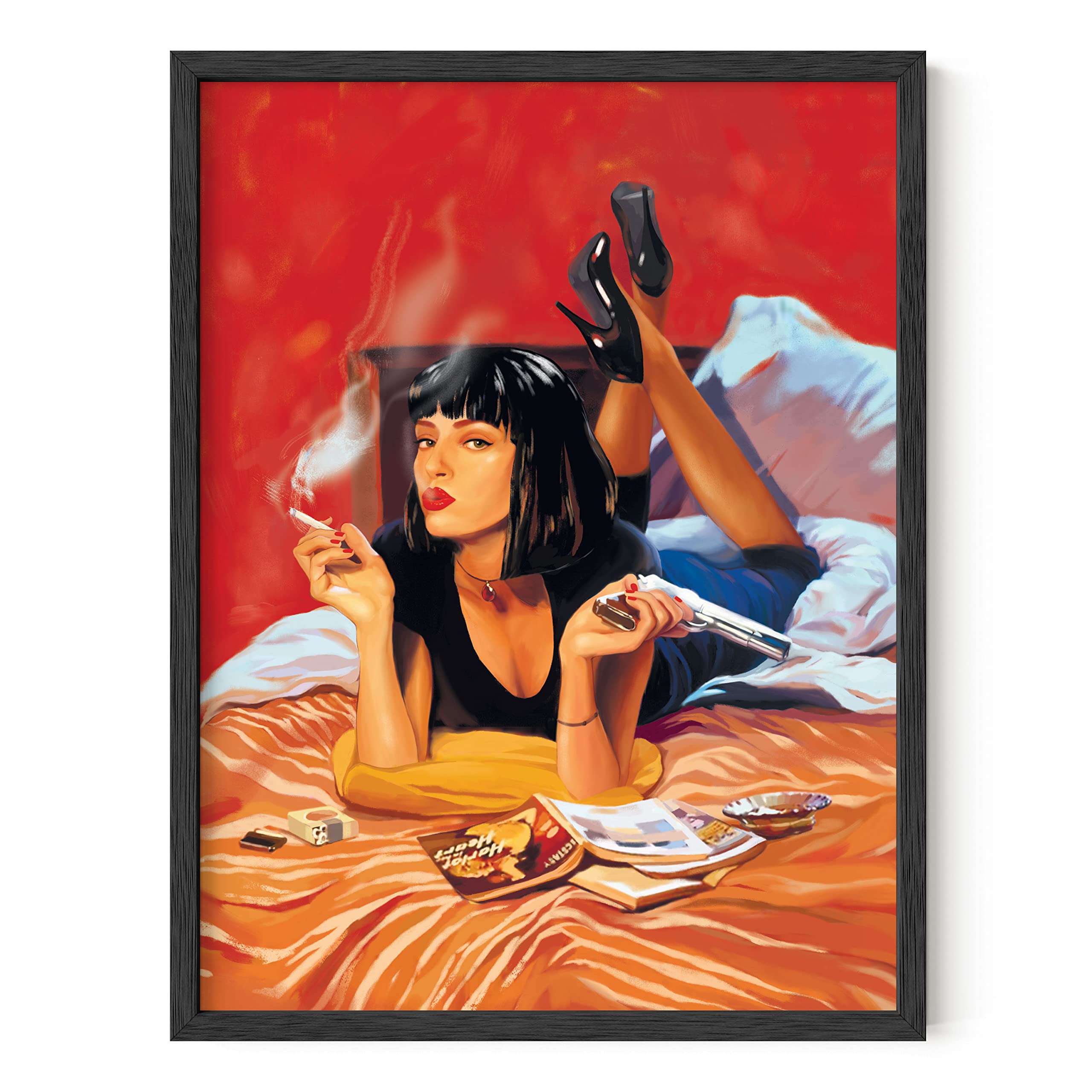 HAUS AND HUES Pulp Fiction Poster for 90s Room Aesthetic - Quentin Tarantino Movie Art Print | Noir Film Merchandise (Black Framed) (12x16)