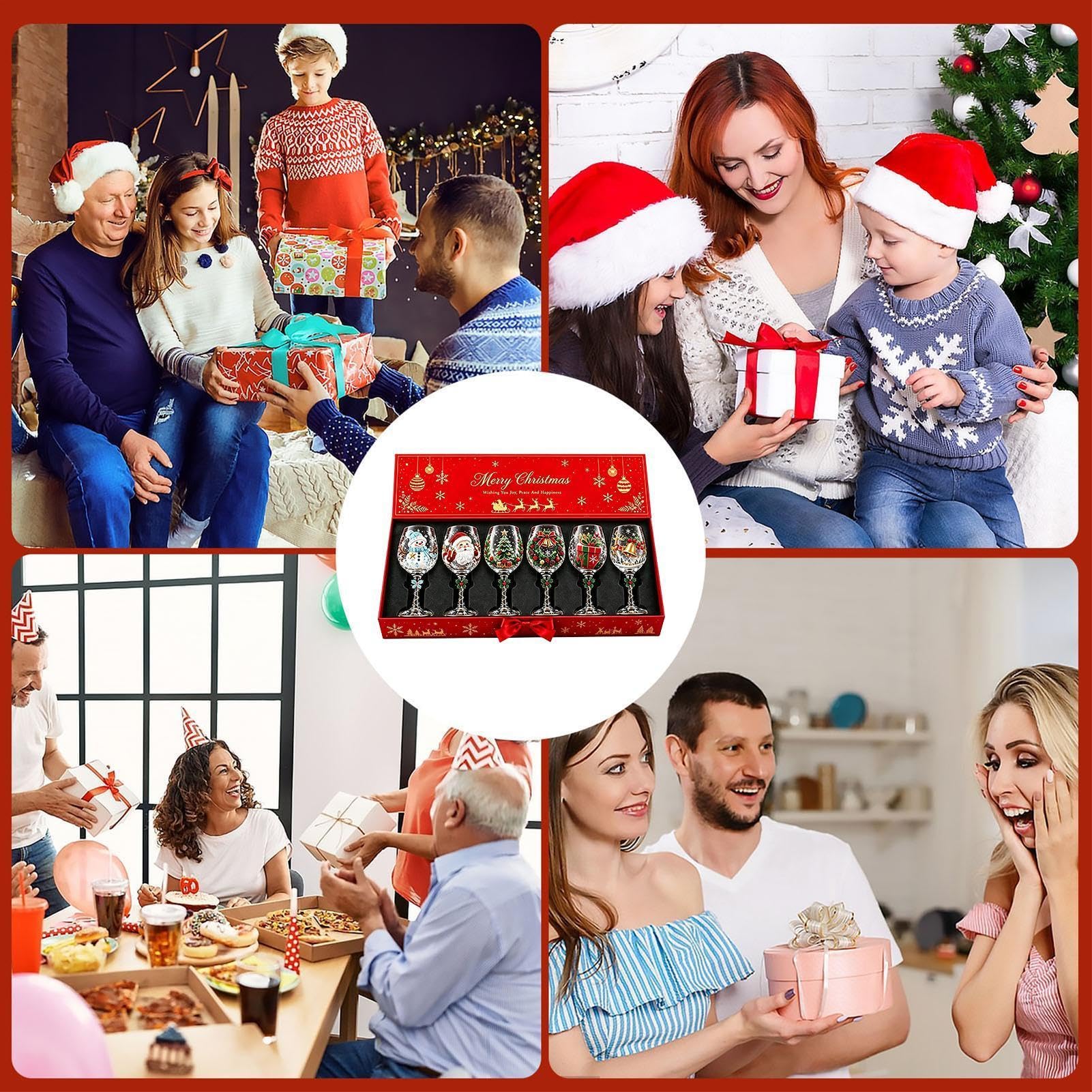 Weinglas-Geschenkset mit Weihnachtsmotiven, 6 Stielkelche